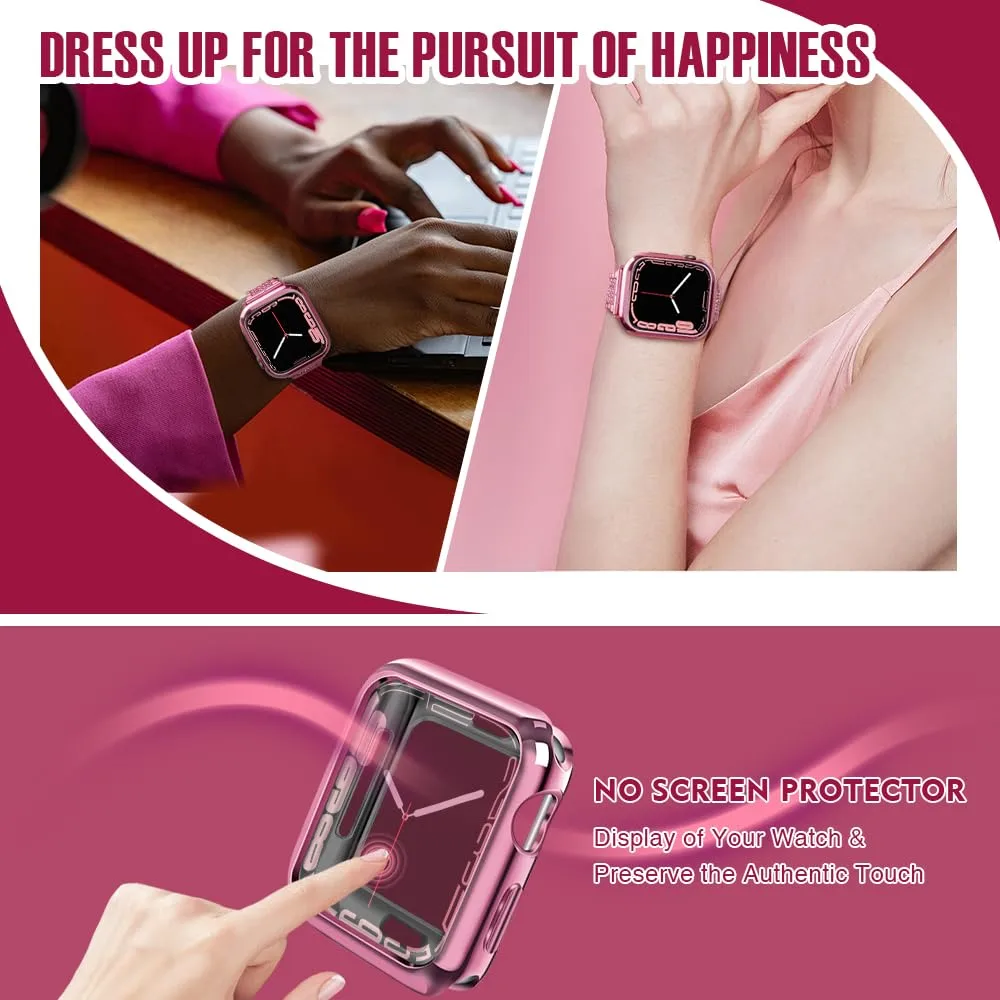 top4cus 41mm Case Soft Flexible Lightweight Anti-Scratch Overall Protective 41mm Iwatch Waterproof Cover Case Shiny Workout Shockproof Bumper Compatible with Apple Watch Series 9/8/7 - Pink