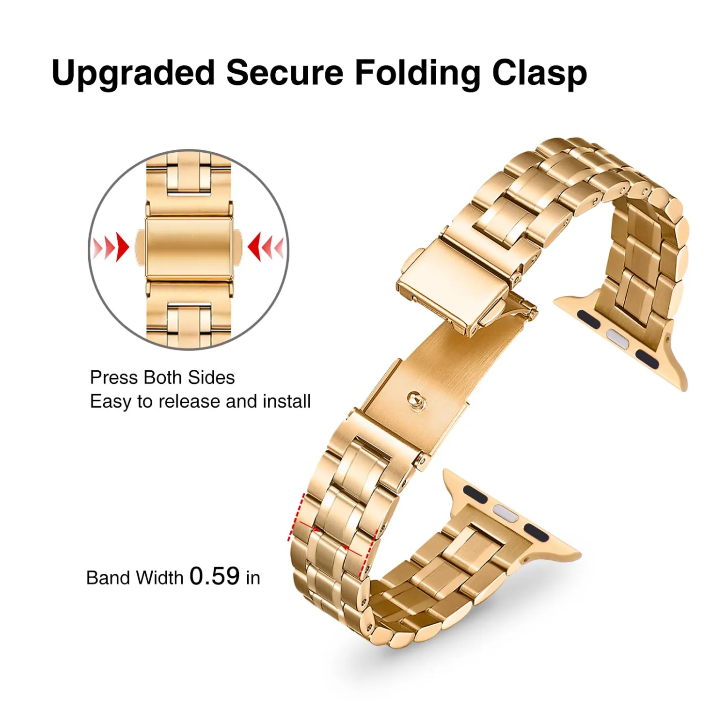 STIROLL Thin Replacement Band Compatible for Apple Watch 38mm 40mm 41mm 42mm(Series 11 10), Stainless Steel Metal Wristband Women Men for iWatch SE Series 9 8 7 6 5 4 3 2 1, Gold