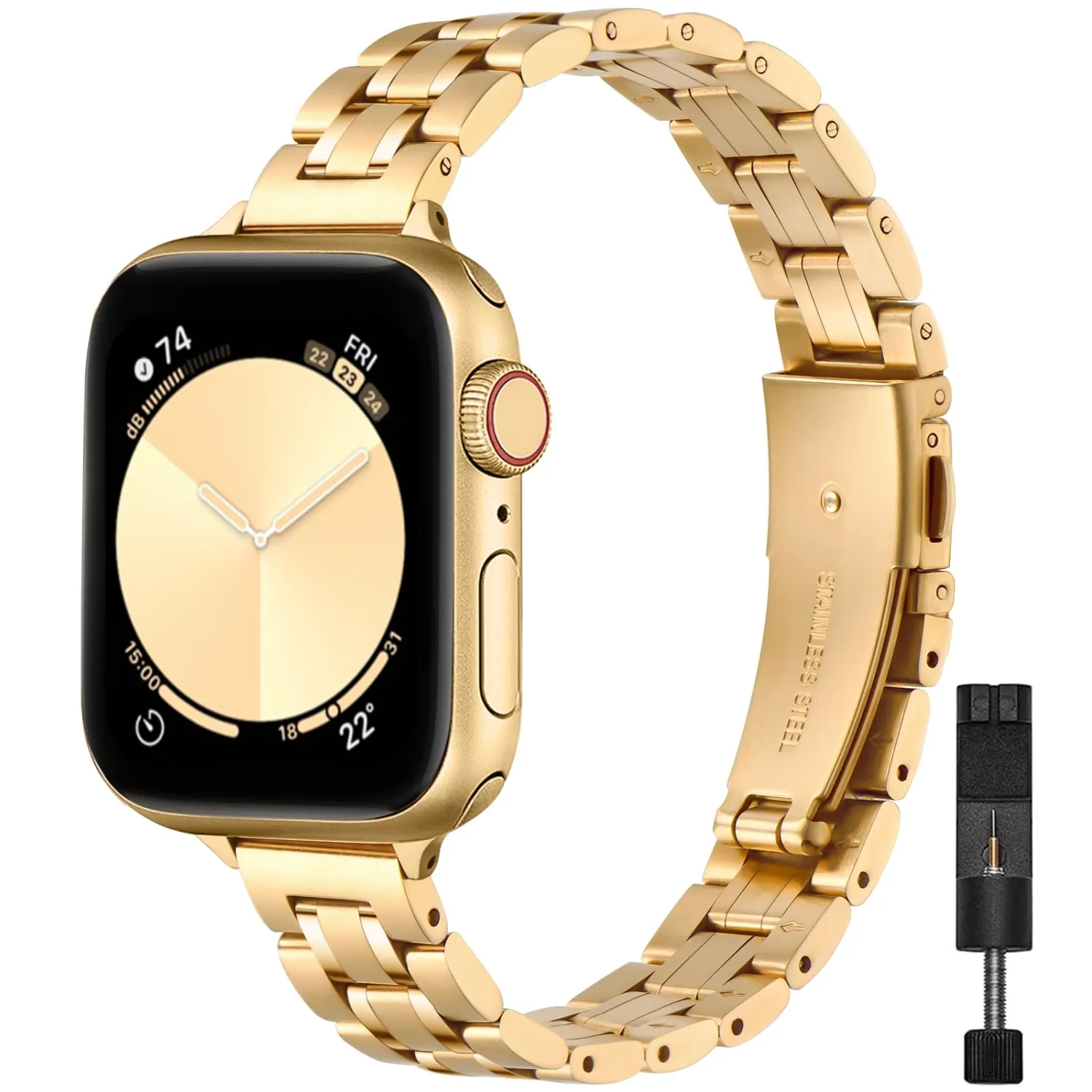 STIROLL Thin Replacement Band Compatible for Apple Watch 38mm 40mm 41mm 42mm(Series 11 10), Stainless Steel Metal Wristband Women Men for iWatch SE Series 9 8 7 6 5 4 3 2 1, Gold