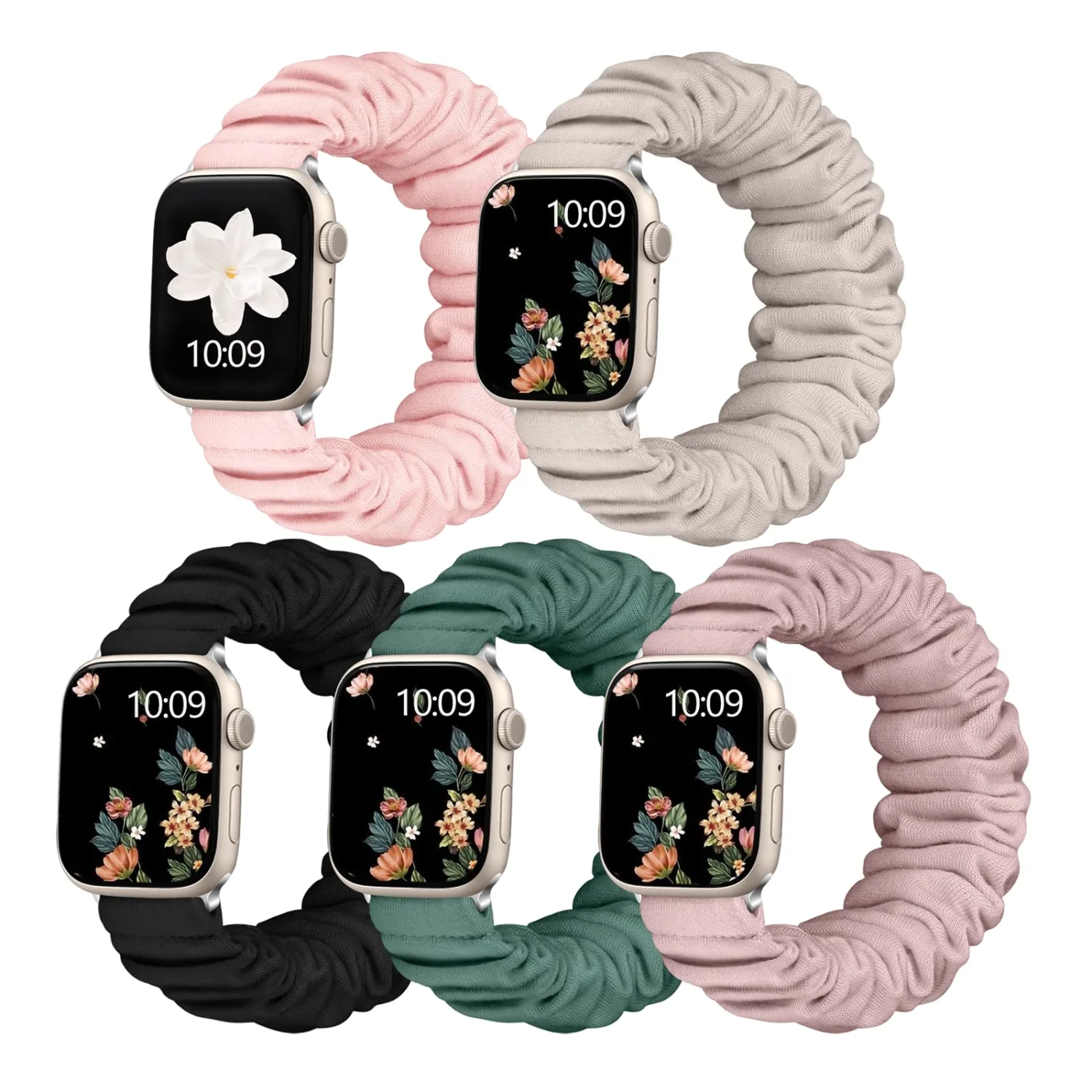 Adorve Scrunchie Bands Compatible with Apple Watch Band 38mm 40mm 41mm 42mm 44mm 45mm 46mm 49mm Women, Cute Fabric Scrunchy Adjustable Elastic Strap for iWatch SE3/2/1 Ultra Series 11 10 9 8 7 6 5 4 3