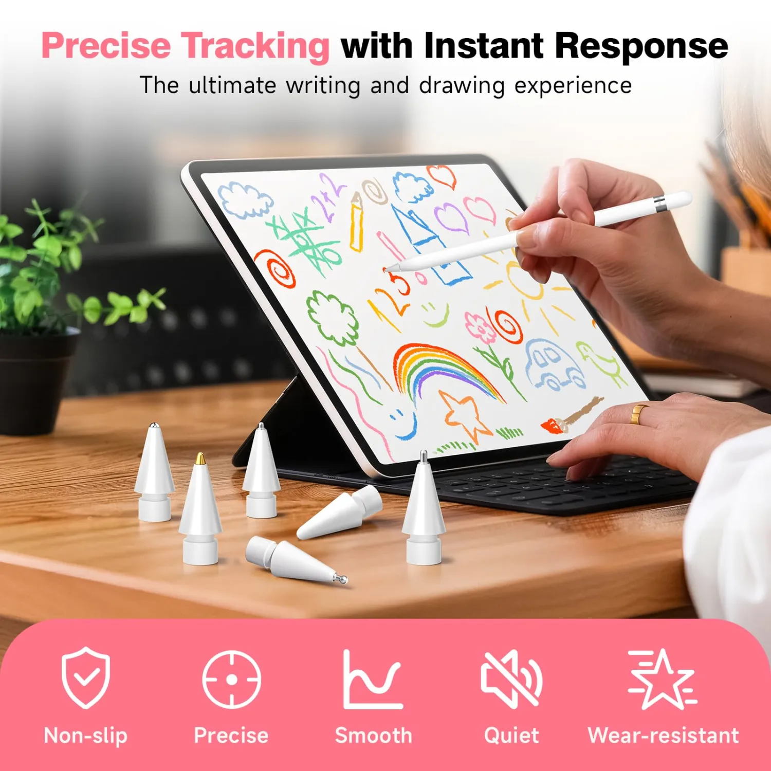 2026 Upgraded Replacement Pencil Tips for Apple Pencil Pro/1st Gen/2nd Gen/USB-C with Storage Case, Needle Apple Pen Tips, Metal iPad Pencil Accessories Sets (Pink)