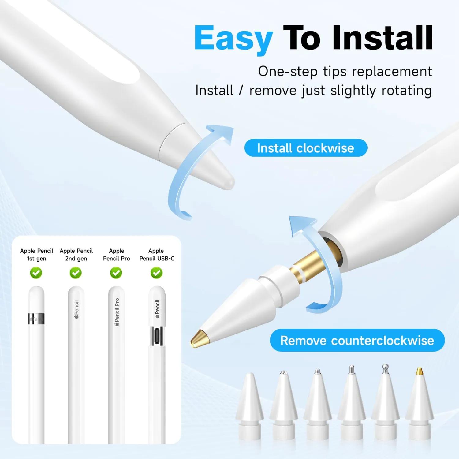 Upgraded Replacement Pencil Tips for Apple Pencil Pro/1st Gen/2nd Gen/USB-C with Storage Case, Needle Apple Pen Tips, Metal iPad Pencil Accessories Sets (White)