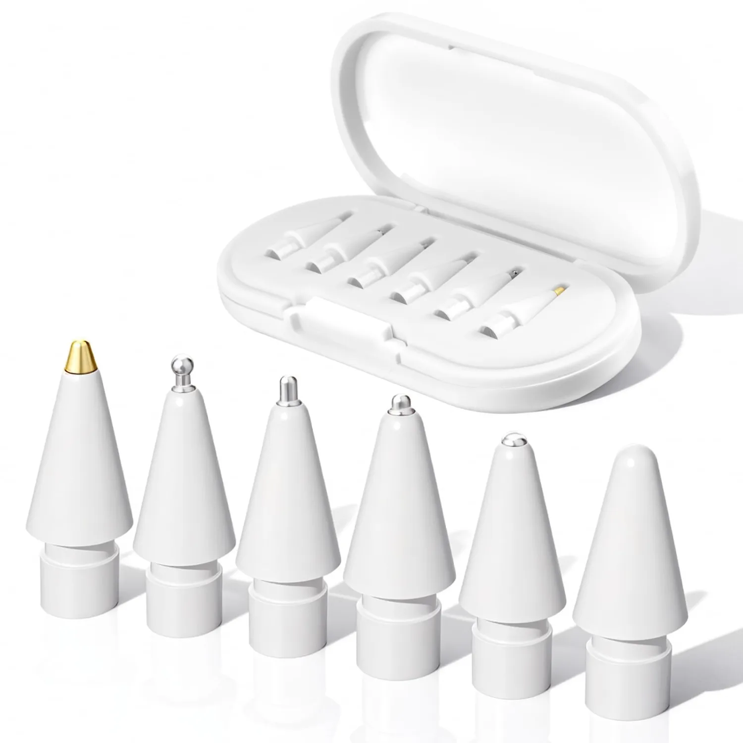 Upgraded Replacement Pencil Tips for Apple Pencil Pro/1st Gen/2nd Gen/USB-C with Storage Case, Needle Apple Pen Tips, Metal iPad Pencil Accessories Sets (White)