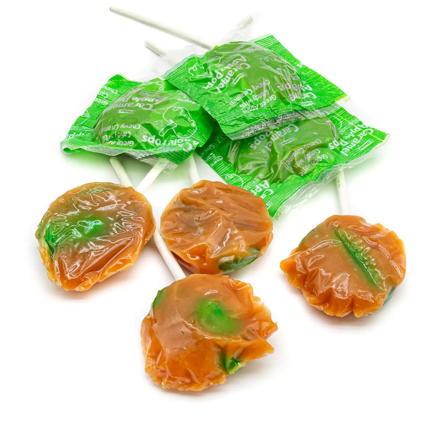 Caramel Apple Pops 1 lb – Suckers with Chewy Coating and Hard Center, Individually Wrapped Lollipops, Gluten Free Candy
