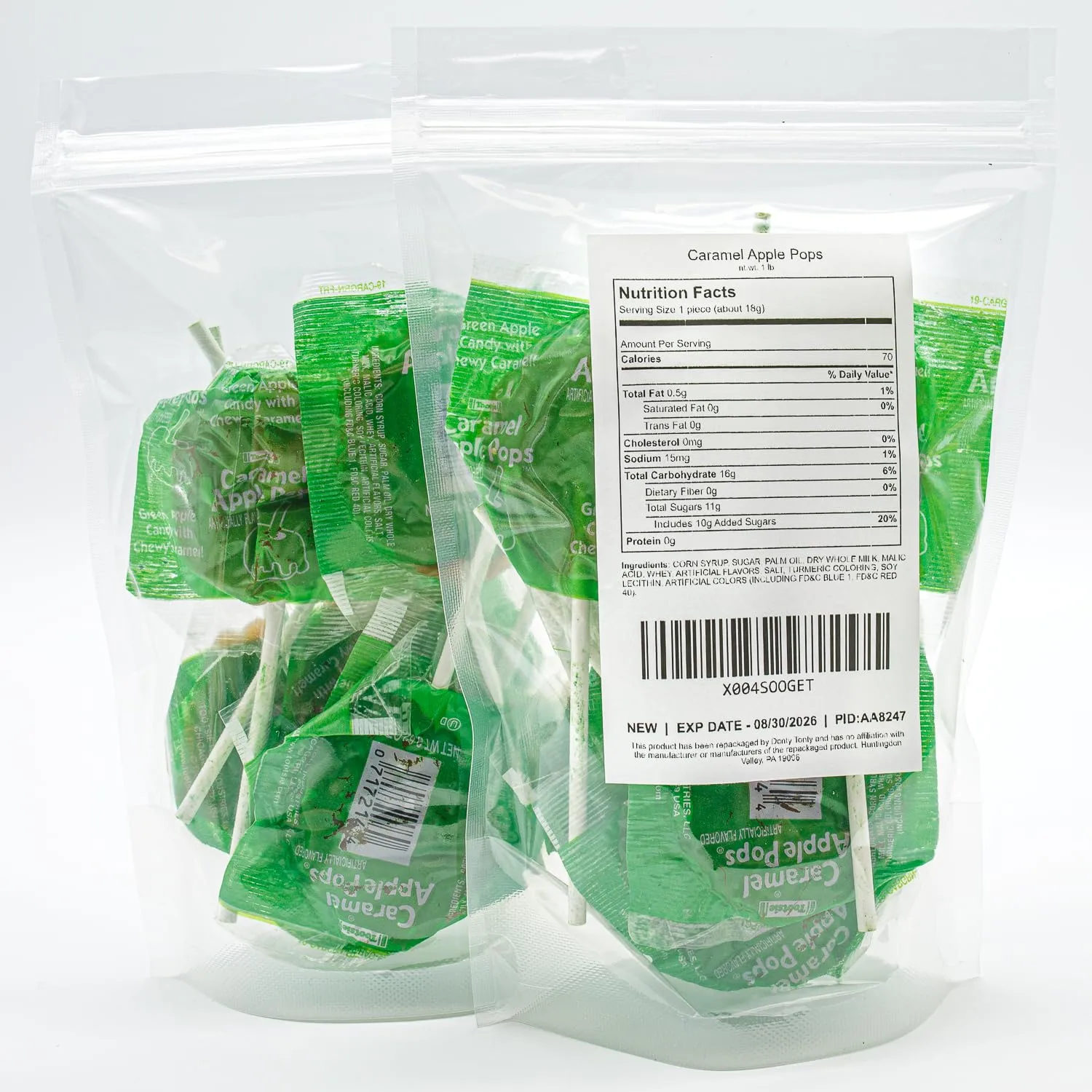 Caramel Apple Pops 1 lb – Suckers with Chewy Coating and Hard Center, Individually Wrapped Lollipops, Gluten Free Candy