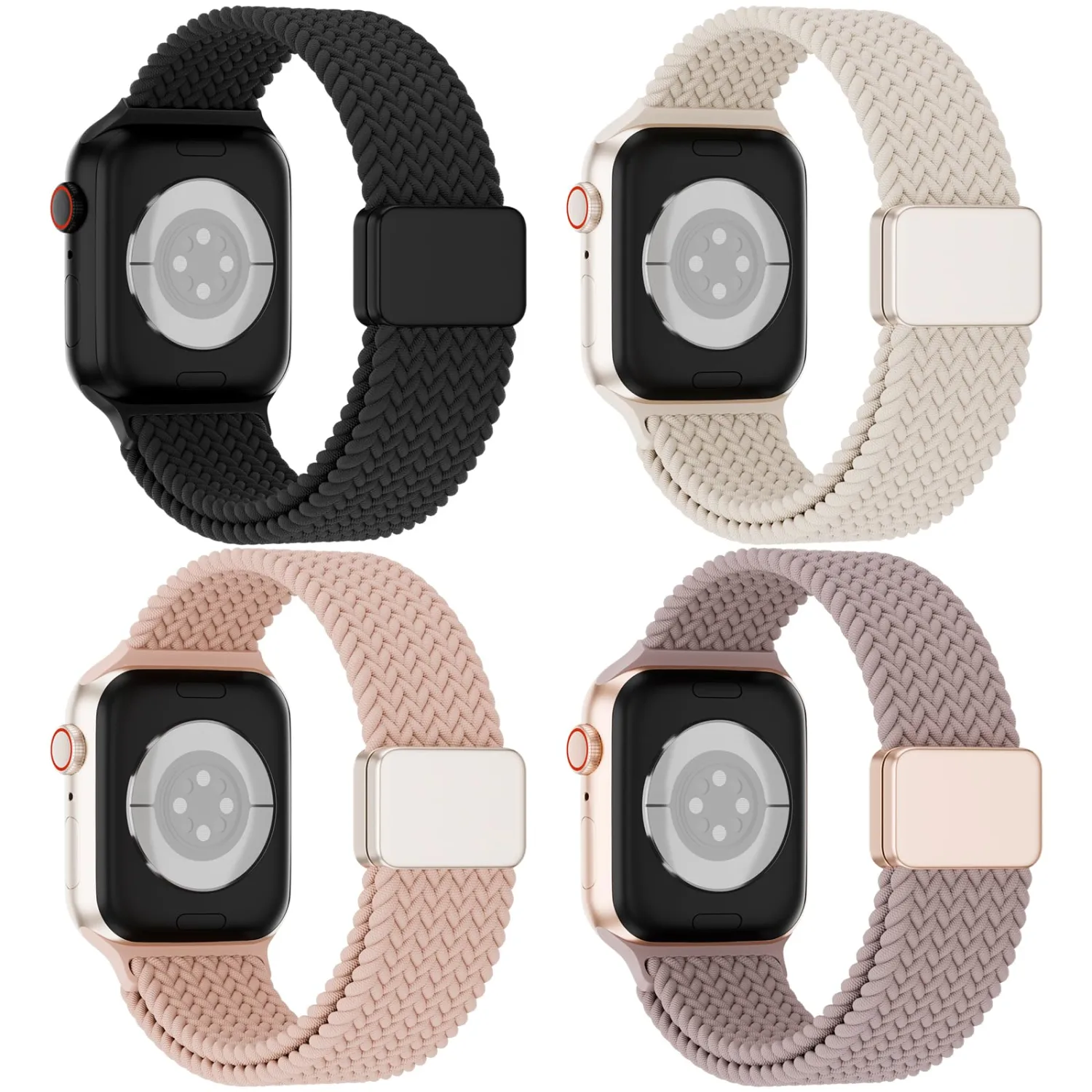 4 Pack Magnetic Braided Solo Loop Compatible with Apple Watch Band 38mm 40mm 41mm 42mm 44mm 45mm 46mm 49mm Women Men, Stretchy Nylon Sport Elastic Strap for iWatch Series 11/10/9/8/SE/7/6/5/4/3/Ultra