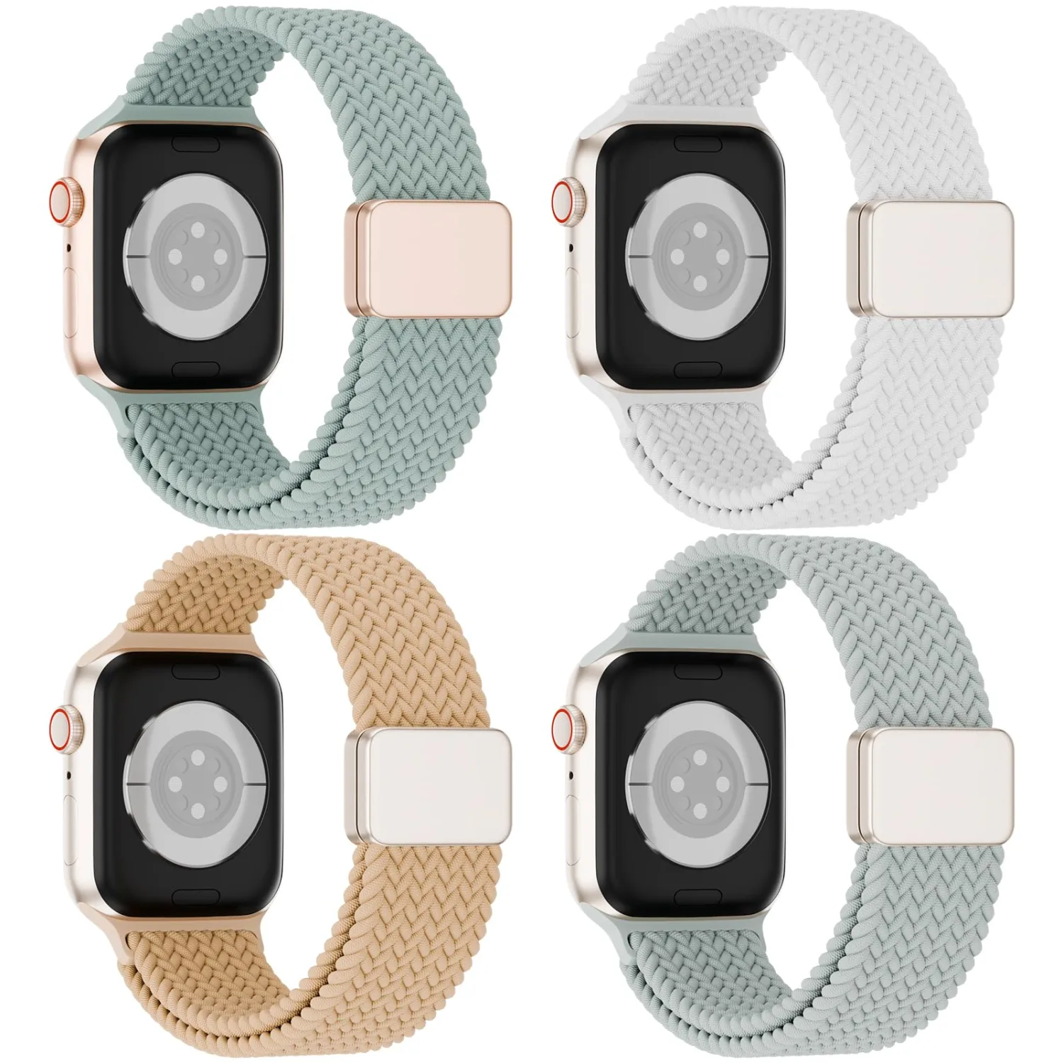 4 Pack Magnetic Braided Solo Loop Compatible with Apple Watch Band 38mm 40mm 41mm 42mm 44mm 45mm 46mm 49mm Women Men, Stretchy Nylon Sport Elastic Strap for iWatch Series 11/10/9/8/SE/7/6/5/4/3/Ultra