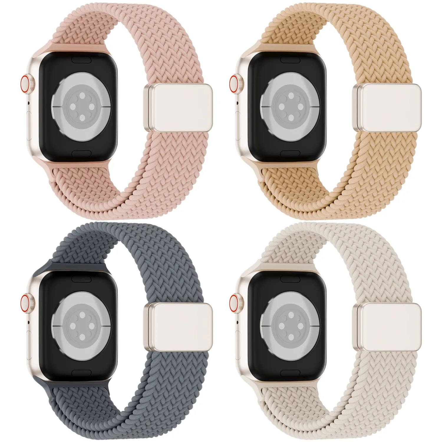 4 Pack Magnetic Braided Solo Loop Compatible with Apple Watch Band 38mm 40mm 41mm 42mm 44mm 45mm 46mm 49mm Women Men, Stretchy Nylon Sport Elastic Strap for iWatch Series 11/10/9/8/SE/7/6/5/4/3/Ultra