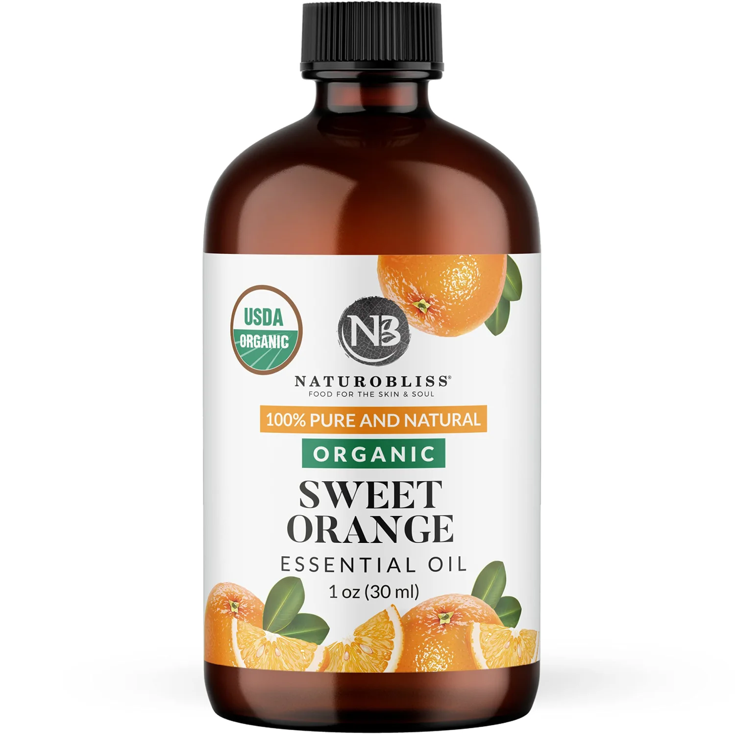 NaturoBliss Organic Sweet Orange Essential Oil, 100% Pure Therapeutic Grade, Premium Quality, 1 fl. Oz / 30 ml - Perfect for Aromatherapy and Relaxation