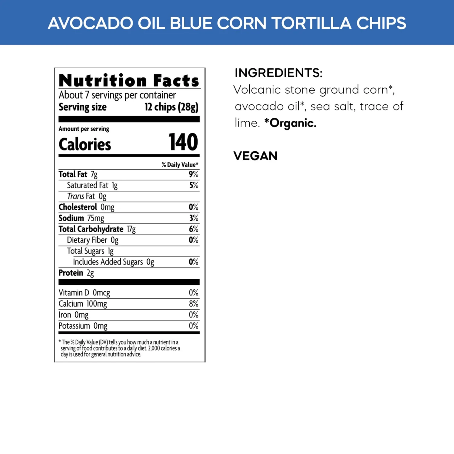 Que Pasa Organic Avocado Oil Blue Corn Tortilla Chips, 7.5 oz (Pack of 1), Gluten Free, Non-GMO, by Nature's Path