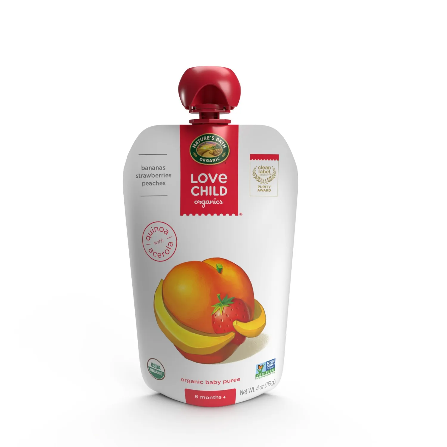 Love Child Organics Superblends Bananas, Strawberries + Peaches Puree, 4 oz (Pack of 1), Non-GMO, by Nature's Path