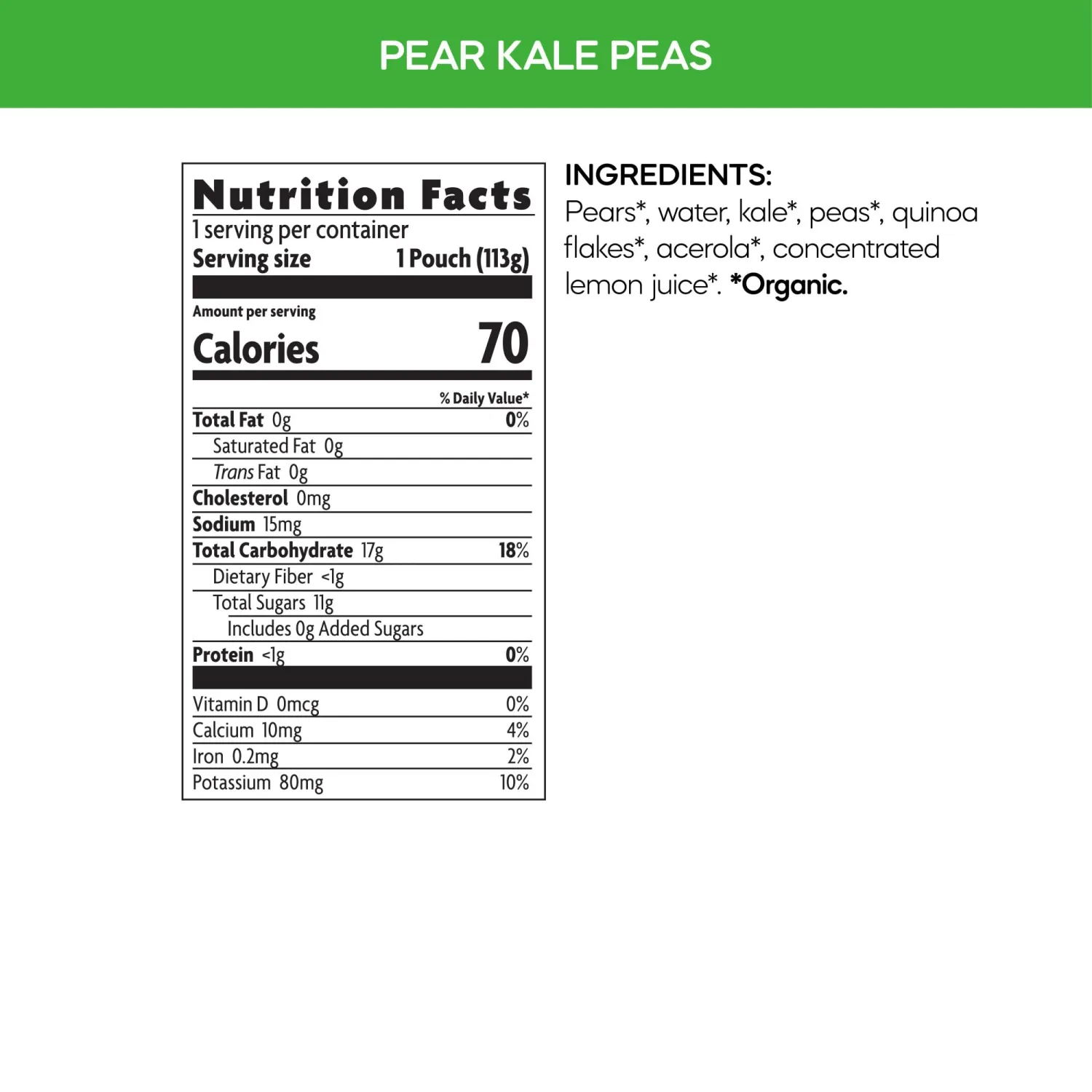 Love Child Organics Superblends Pears, Kale + Peas Puree, 4 oz (Pack of 3), Non-GMO, by Nature's Path
