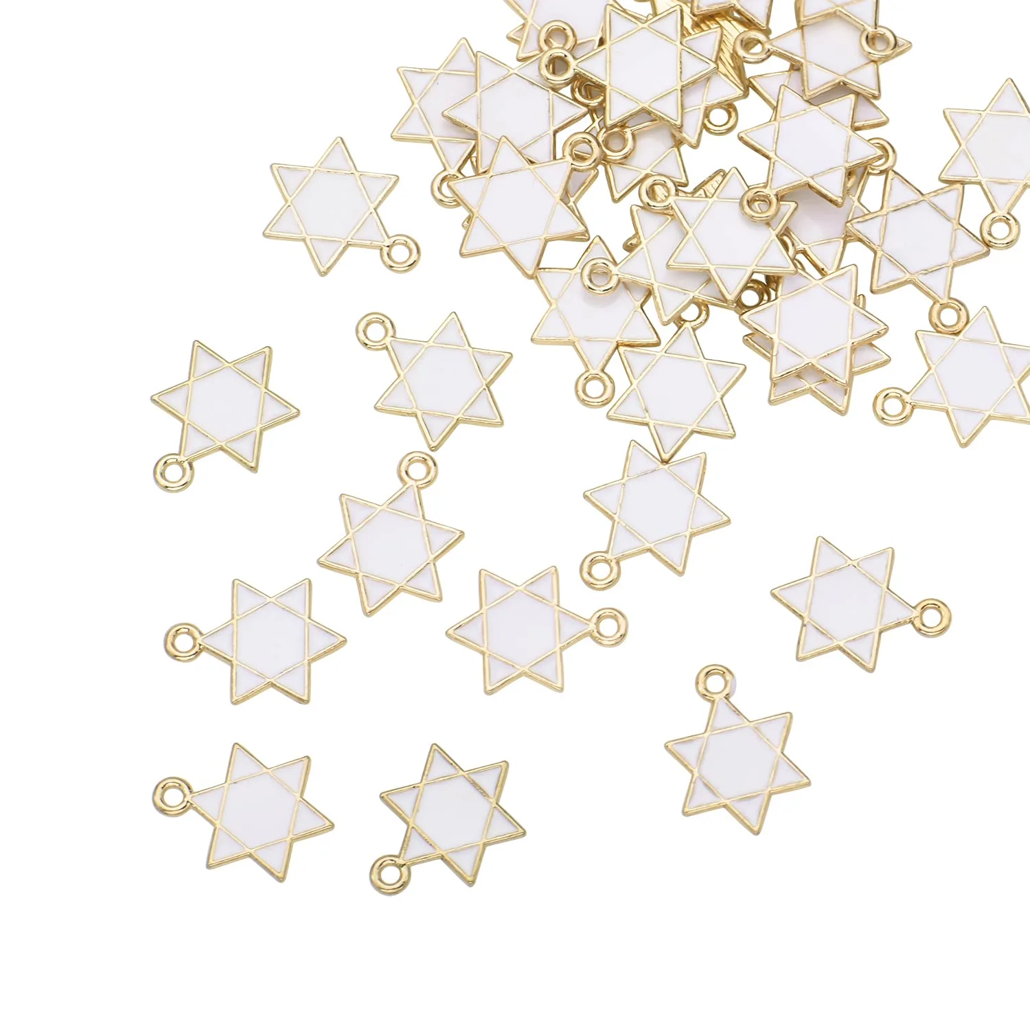 Pack of 80 Star of David White Six-pointed Star Enamel Charms Gold Plated Colored Pendants Hawaii Style Accessories for Necklace Bracelet Jewelry Making DIY Crafting