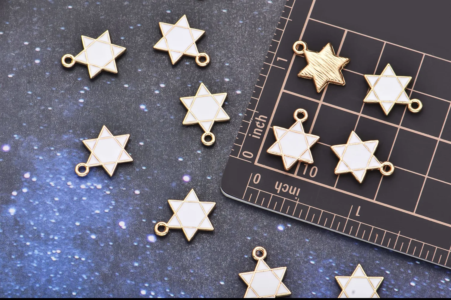Pack of 80 Star of David White Six-pointed Star Enamel Charms Gold Plated Colored Pendants Hawaii Style Accessories for Necklace Bracelet Jewelry Making DIY Crafting