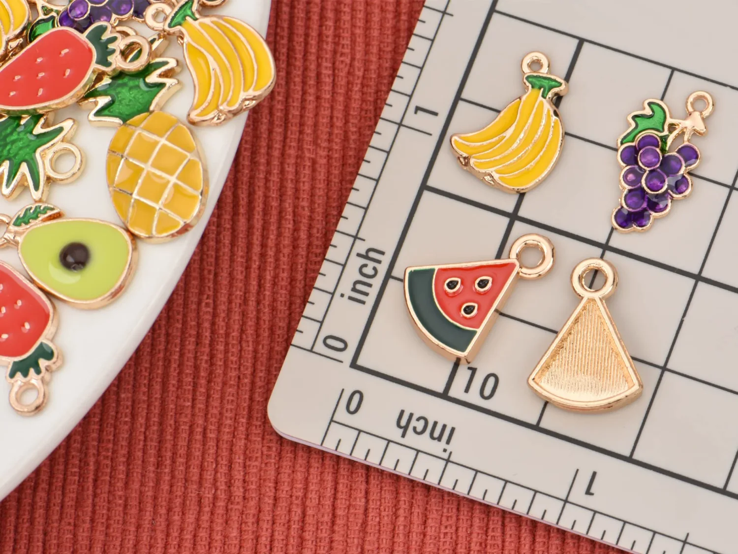 VIDRIO Pack of 80 Watermelons Enamel Charms Gold Plated Colored Pendants Accessories for Necklace Bracelet Jewelry Making DIY Crafting