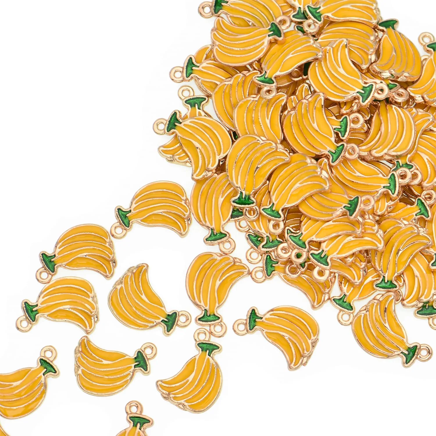 VIDRIO Pack of 80 Bananas Enamel Charms Gold Plated Colored Pendants Accessories for Necklace Bracelet Jewelry Making DIY Crafting