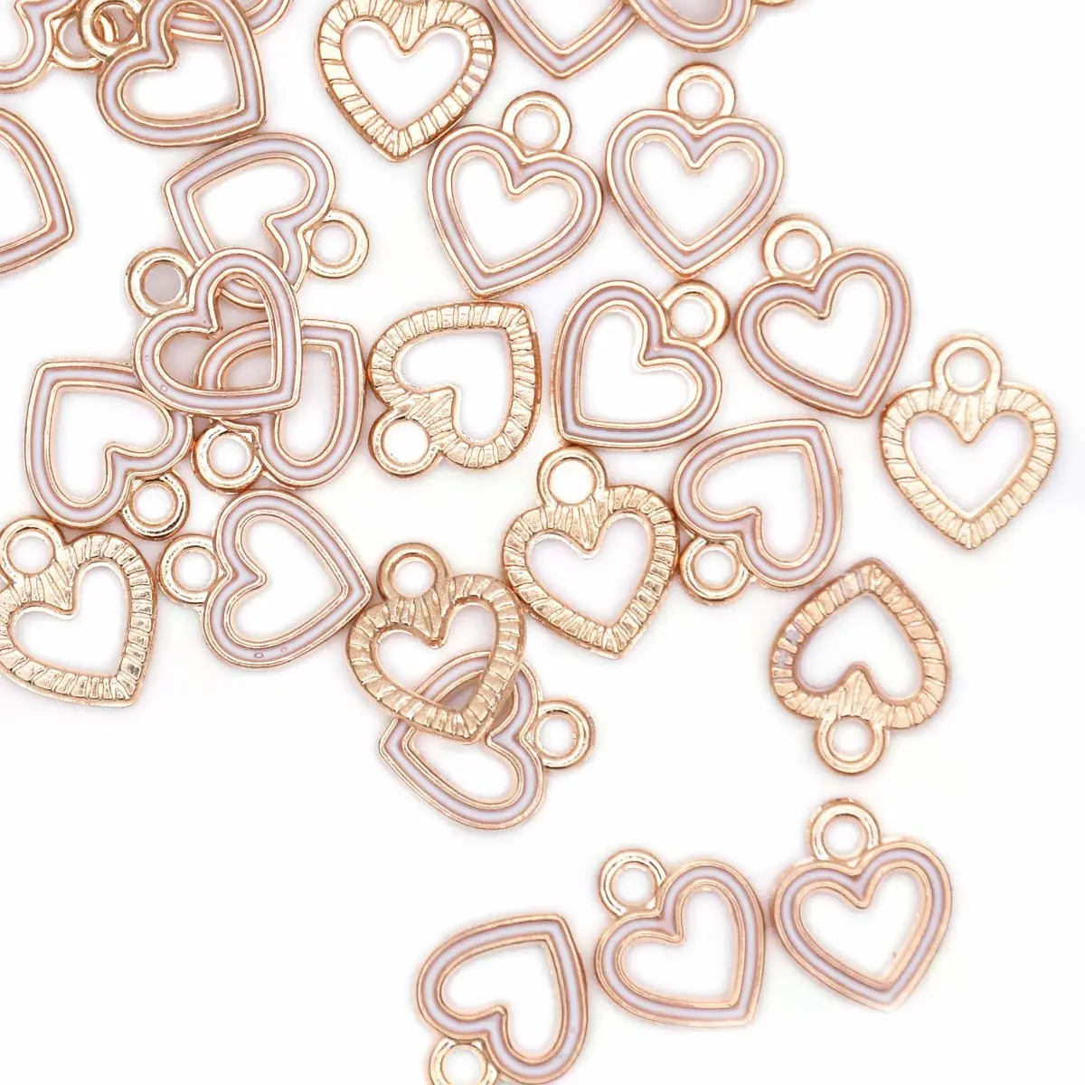 VIDRIO Pack of 80 Heart Circle White Enamel Charms Gold Plated Colored Pendants Hawaii Style Accessories for Necklace Bracelet Jewelry Making DIY Crafting
