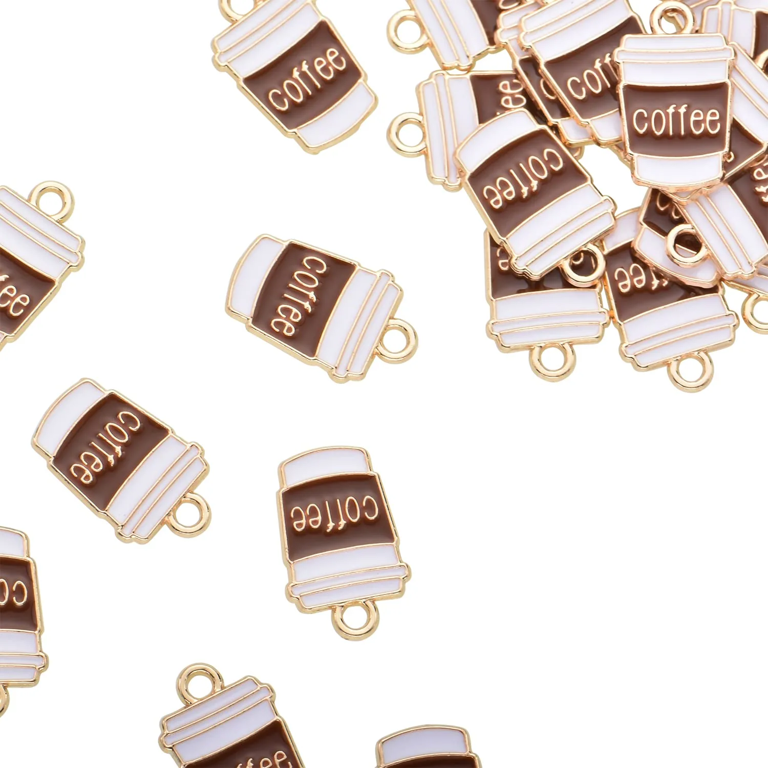 VIDRIO Pack of 80 Coffee Cup Enamel Charms Gold Plated Colored Pendants Accessories for Necklace Bracelet Jewelry Making DIY Crafting