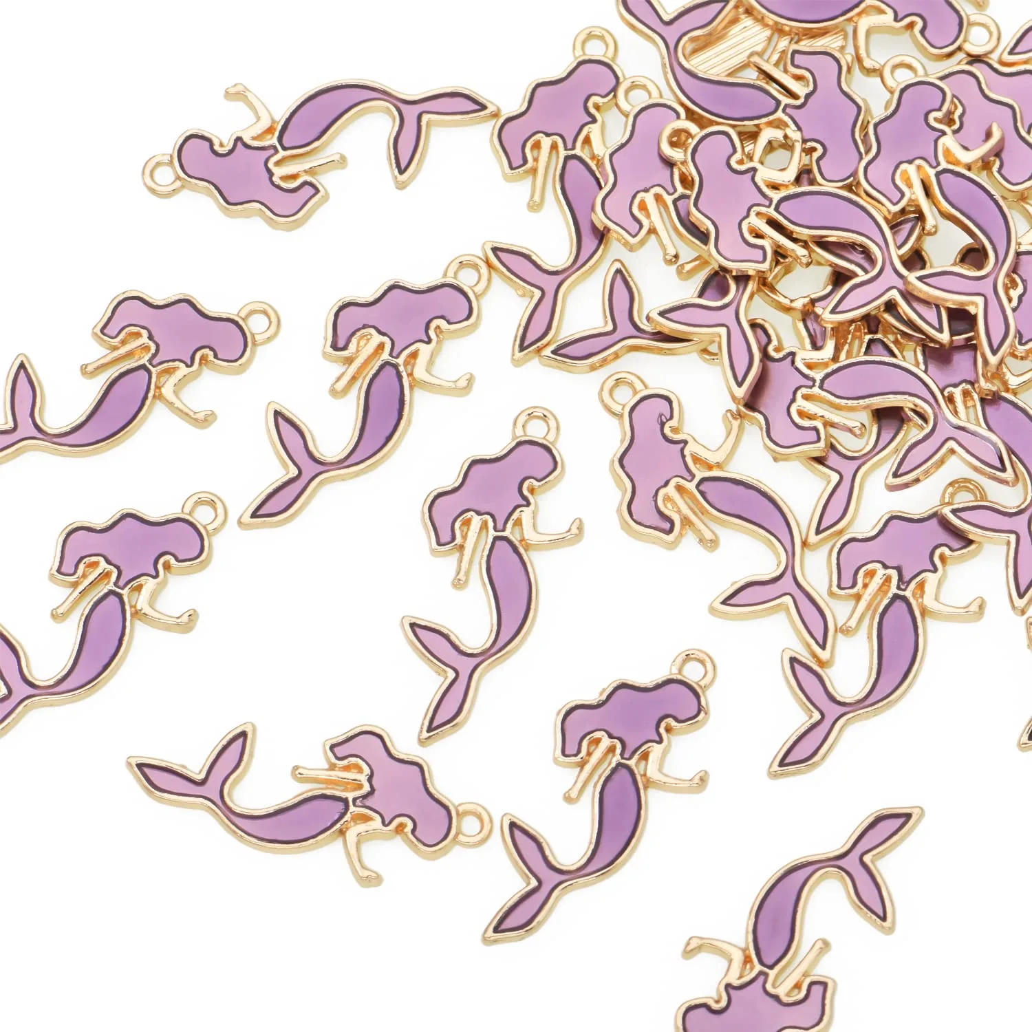 Pack of 80 Mermaid Violet Enamel Charms Gold Plated Colored Pendants Hawaii Style Accessories for Necklace Bracelet Jewelry Making DIY Crafting
