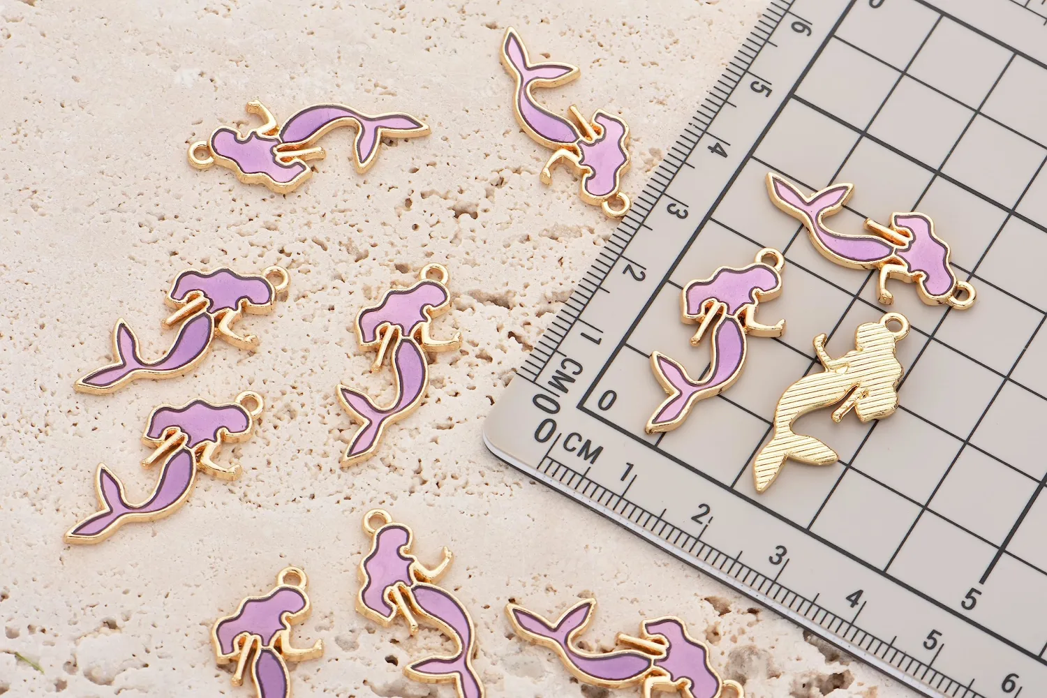 Pack of 80 Mermaid Violet Enamel Charms Gold Plated Colored Pendants Hawaii Style Accessories for Necklace Bracelet Jewelry Making DIY Crafting