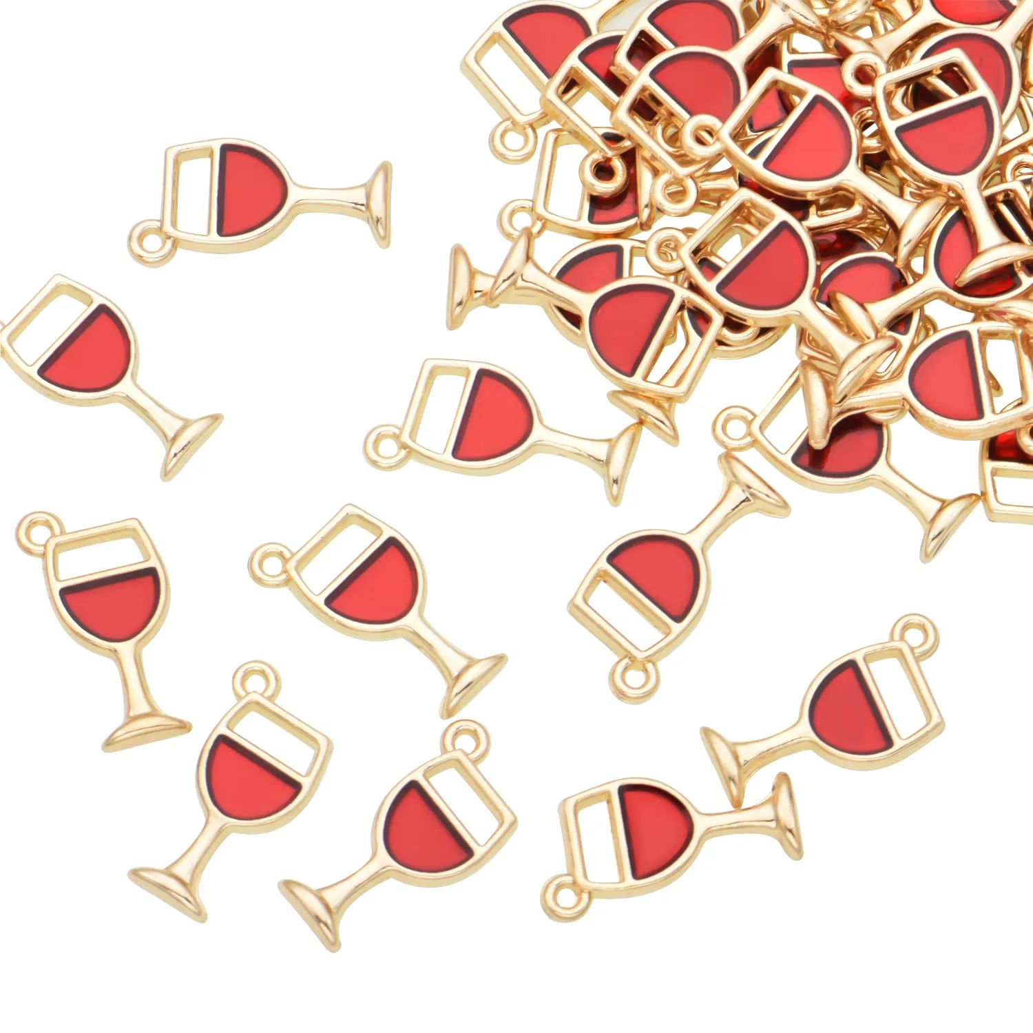 Pack of 80 Red Wine Glass Cup Enamel Charms Gold Plated Colored Pendants Hawaii Style Accessories for Necklace Bracelet Jewelry Making DIY Crafting 0.67 Inch x 0.35 Inch