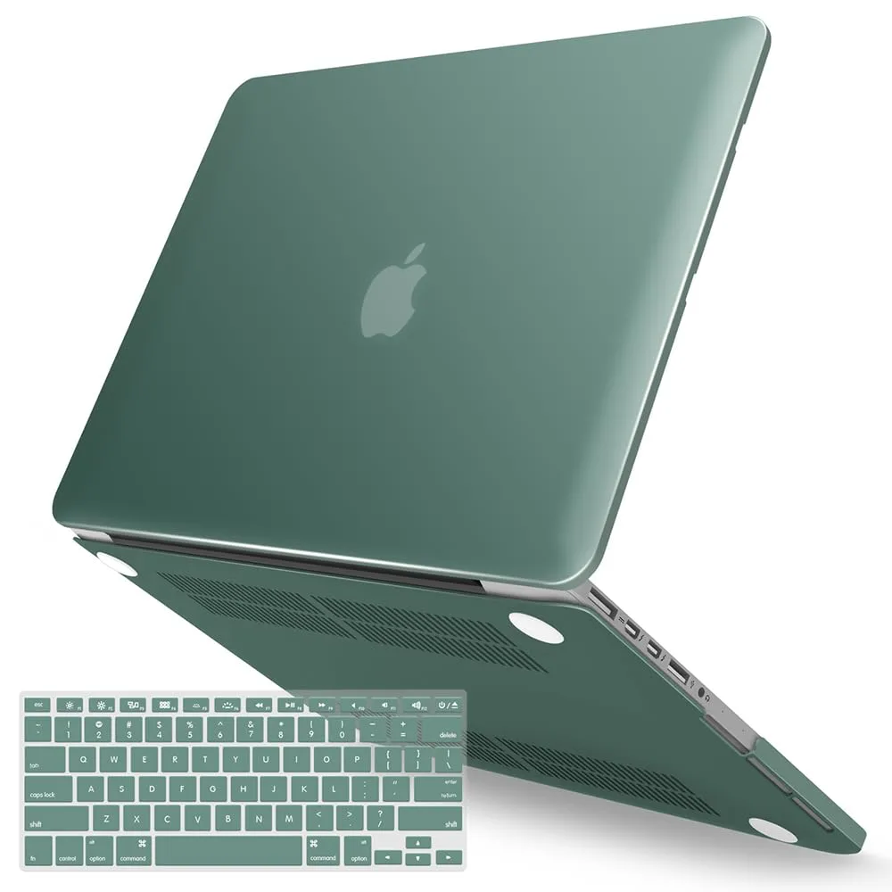 IBENZER Compatible with MacBook Pro 15 Inch Case 2015 2014 2013 2012 A1398, Hard Shell Case with Keyboard Cover for Old Version Apple Mac Pro Retina 15, Midnight Green, MR15-MTGN+1