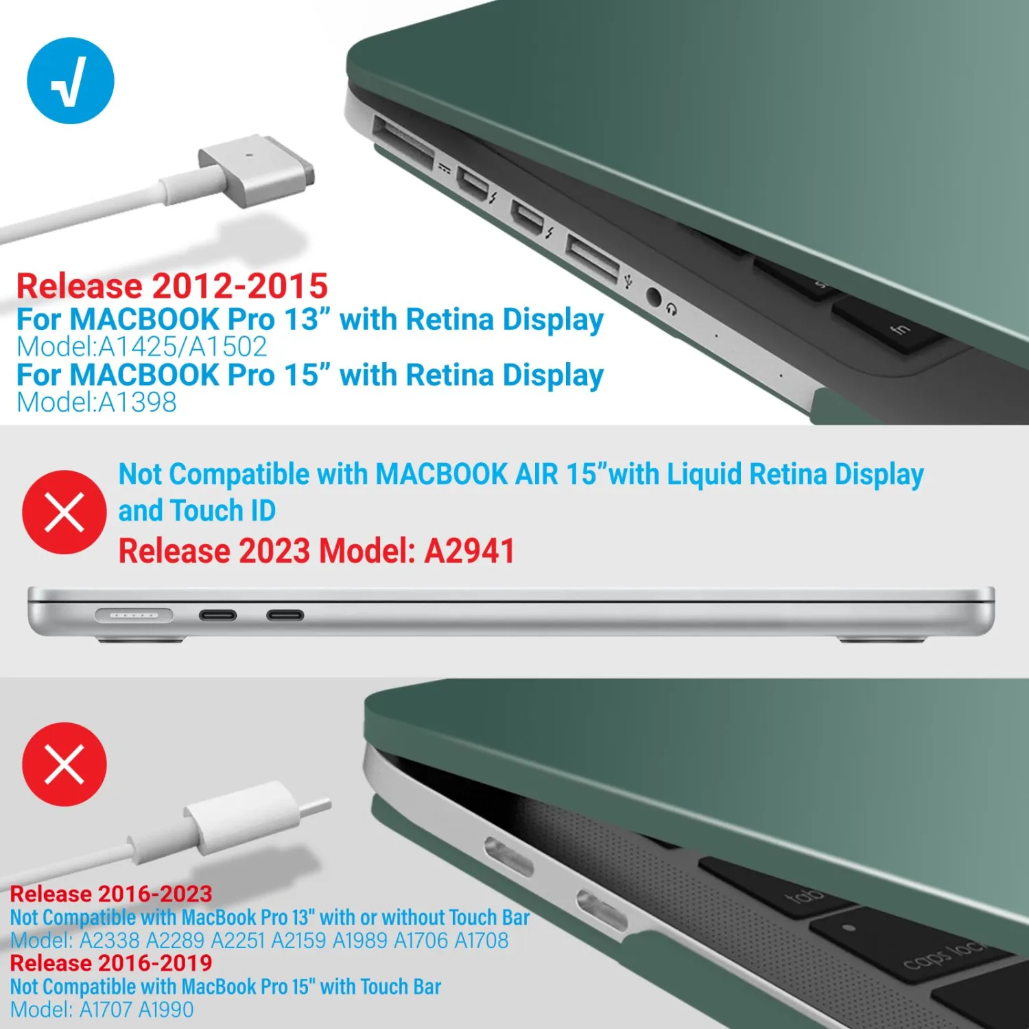 IBENZER Compatible with MacBook Pro 15 Inch Case 2015 2014 2013 2012 A1398, Hard Shell Case with Keyboard Cover for Old Version Apple Mac Pro Retina 15, Midnight Green, MR15-MTGN+1