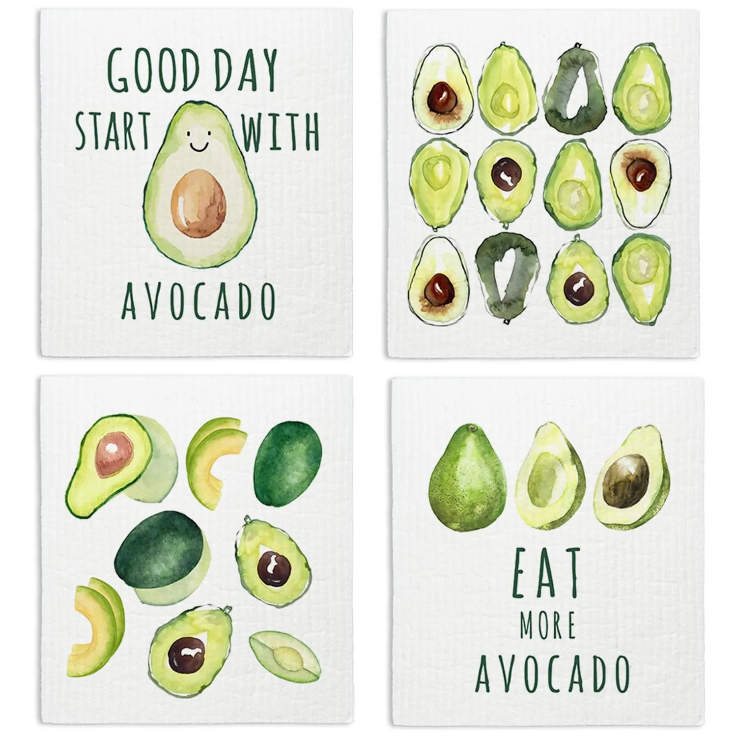 Avocado Swedish Dishcloths for Kitchen, Swedish Dish Cleaning Cloths for Friut, Papaya Reusable Paper Towels, 4 Pack Dish Towels for Kitchen, Reusable Sponge Cloths Washable