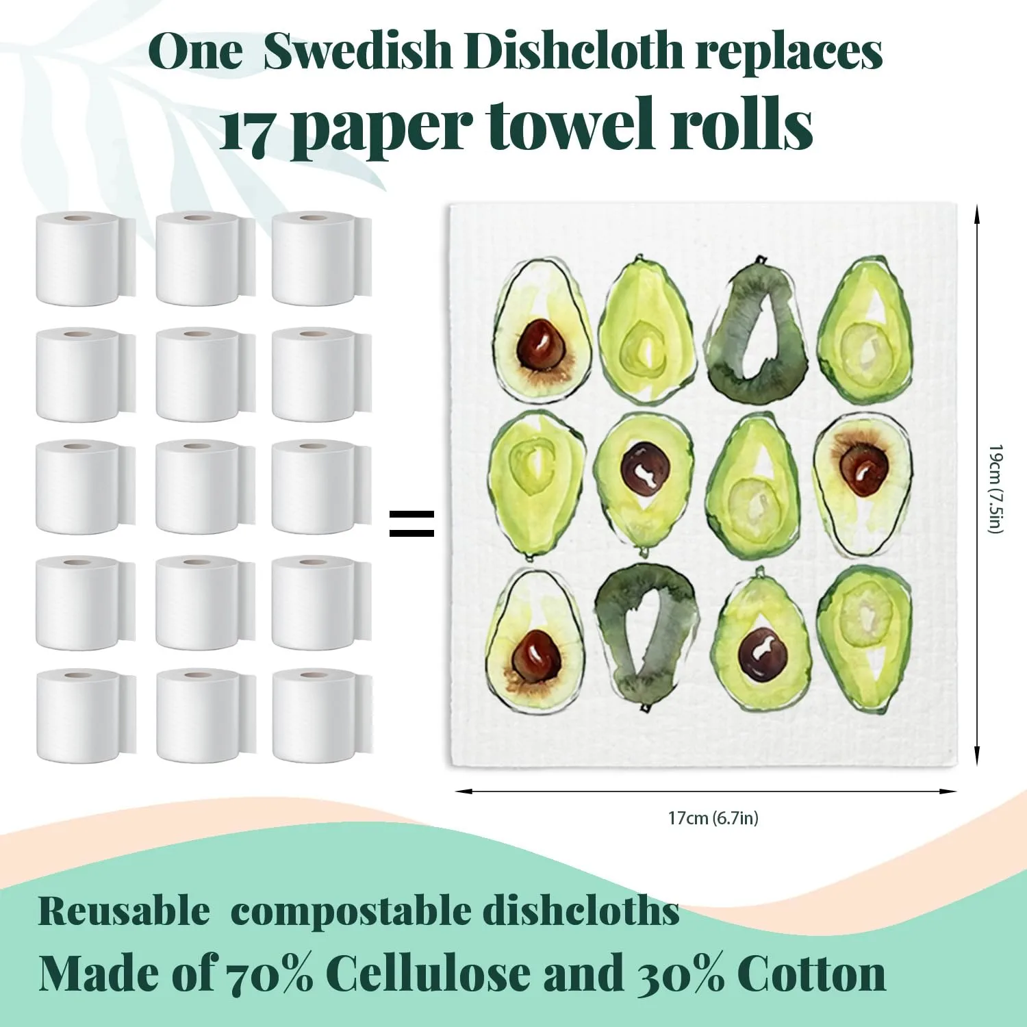 Avocado Swedish Dishcloths for Kitchen, Swedish Dish Cleaning Cloths for Friut, Papaya Reusable Paper Towels, 4 Pack Dish Towels for Kitchen, Reusable Sponge Cloths Washable