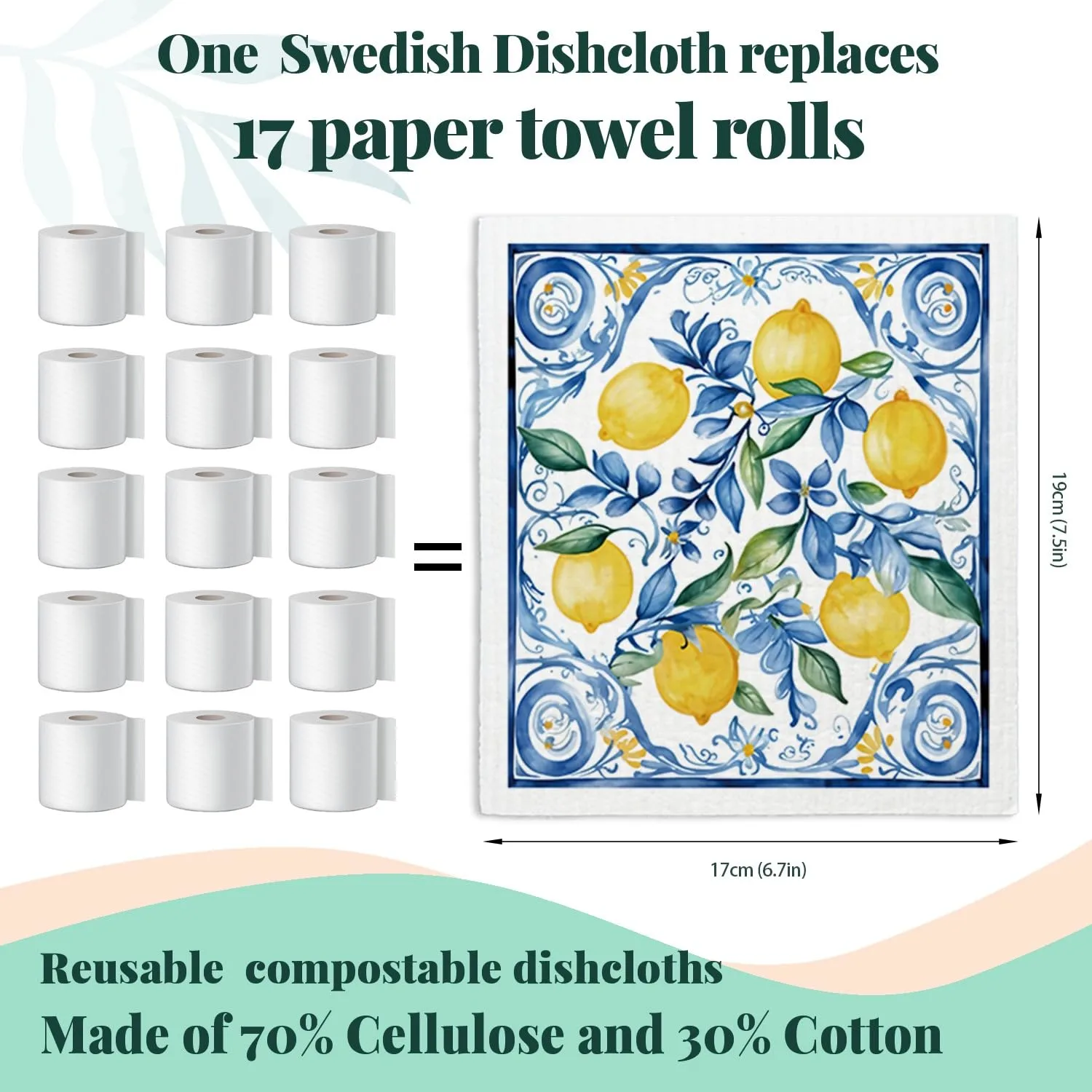 Swedish Dishcloths for Kitchen, Papaya Reusable Paper Towels Washable, Summer Lemon Vintage Floral Swedish DishCloths for Friut, 4 Pack Dish Towels for Kitchen, No Odor Cleaning Cloths