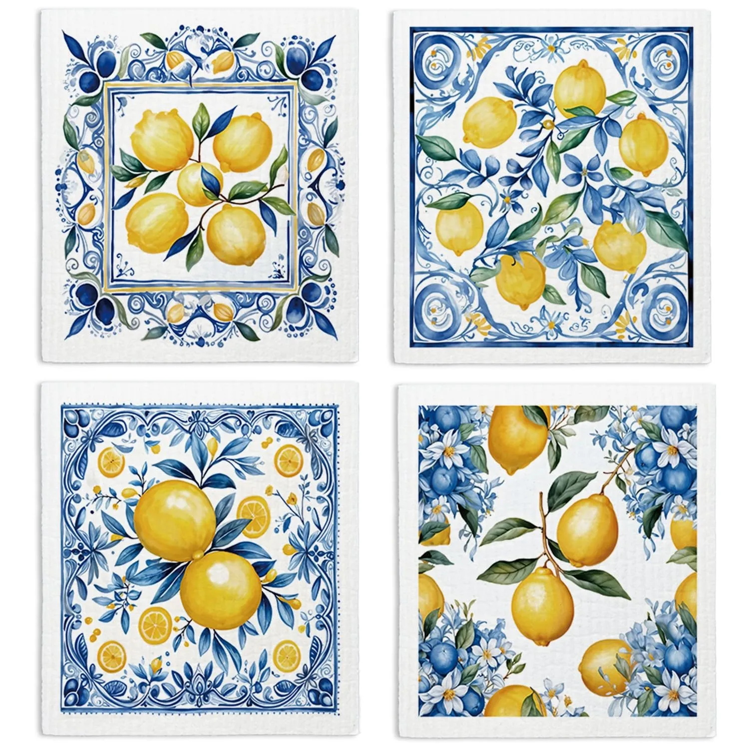 Swedish Dishcloths for Kitchen, Papaya Reusable Paper Towels Washable, Summer Lemon Vintage Floral Swedish DishCloths for Friut, 4 Pack Dish Towels for Kitchen, No Odor Cleaning Cloths