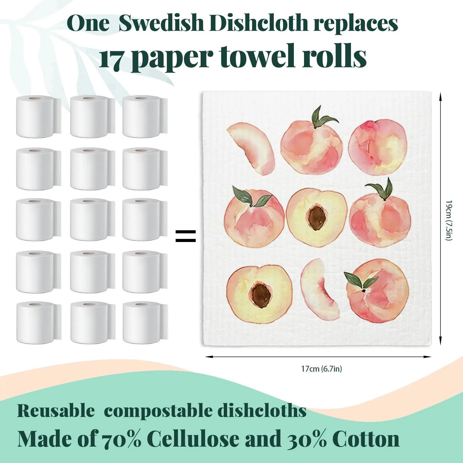 Peach Swedish Dishcloths for Kitchen, Pink Peach Cute Swedish Dish Cloths for Friut, Papaya Reusable Paper Towels, 4 Pack Cleaning Cloth for Kitchen, Reusable Paper Towels Washable