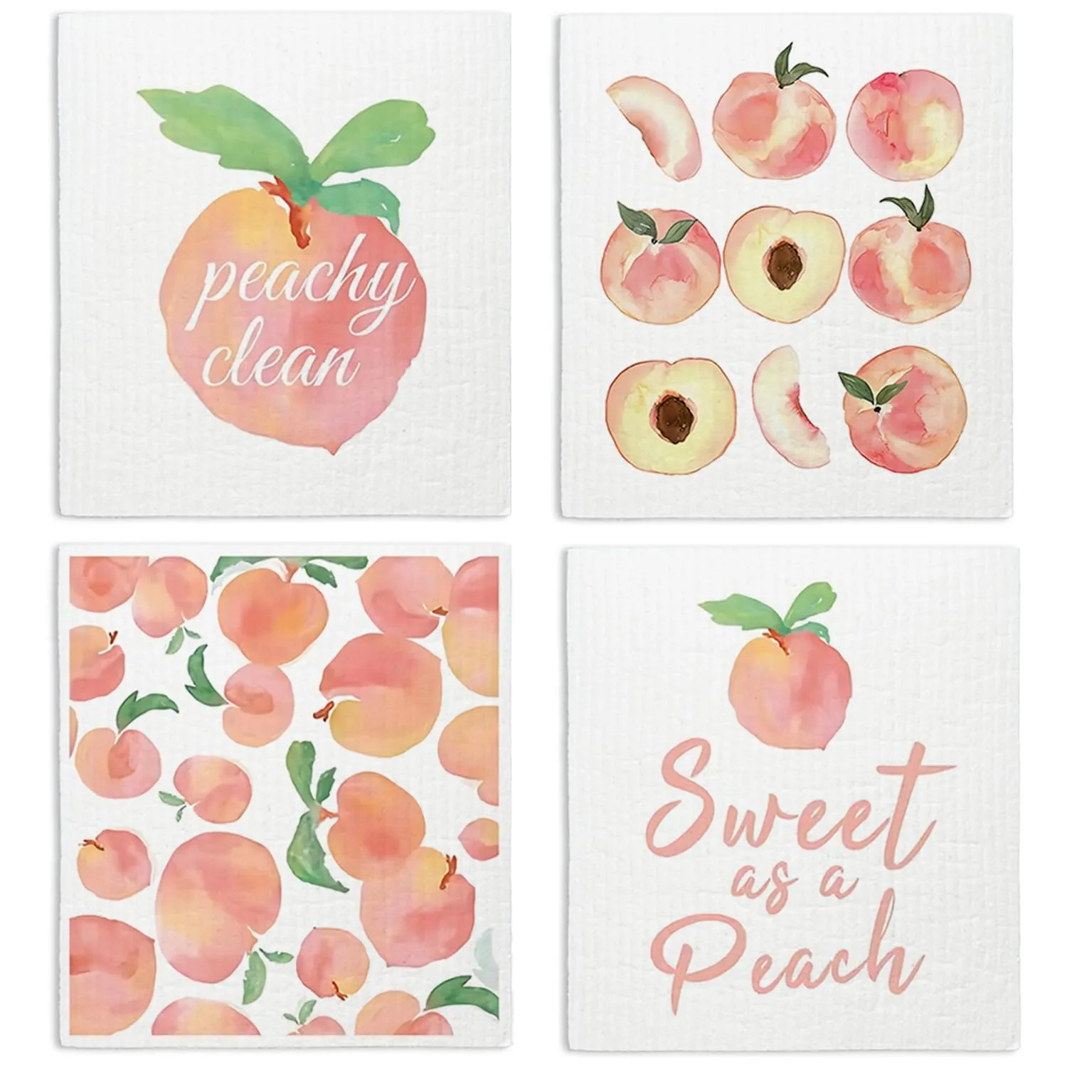 Peach Swedish Dishcloths for Kitchen, Pink Peach Cute Swedish Dish Cloths for Friut, Papaya Reusable Paper Towels, 4 Pack Cleaning Cloth for Kitchen, Reusable Paper Towels Washable