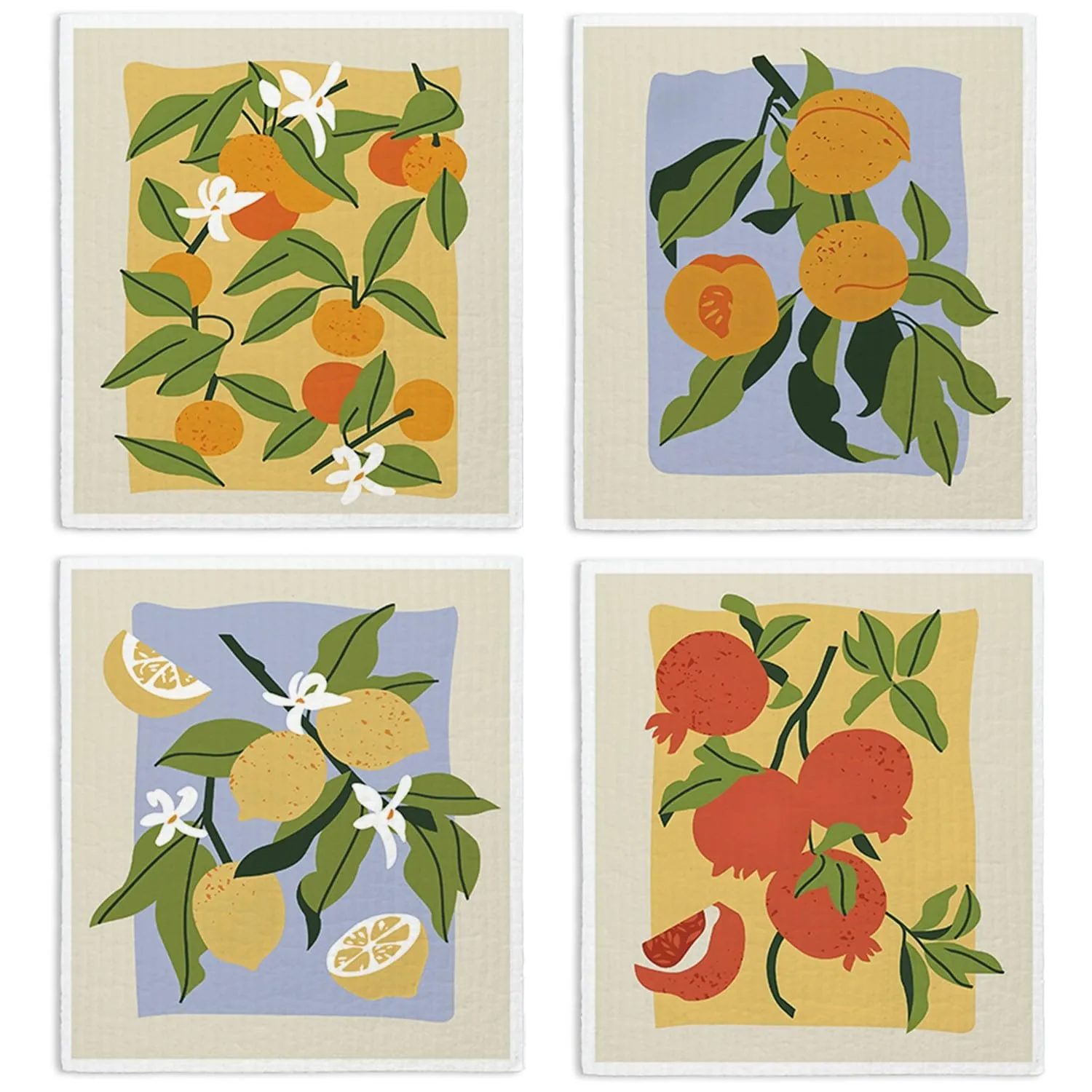 Swedish Dishcloths for Kitchen, Papaya Reusable Paper Towels Washable, Oranges Peach Lemon Colorful Swedish DishCloths for Friut, 4 Pack Dish Towels for Kitchen