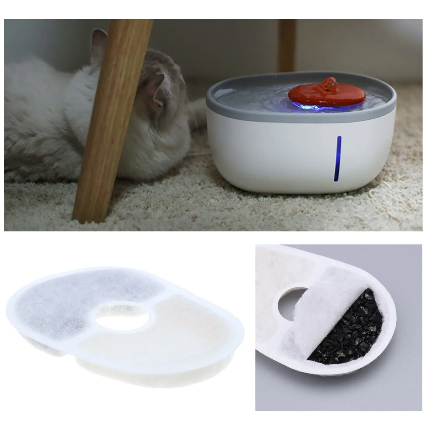 SING F LTD 8PCS Pet Water Fountain Filters with 8PCS Filter Sponge Compatible with Avocado Water Fountain Replacement Filters Cat Dog Water Dispenser Filters
