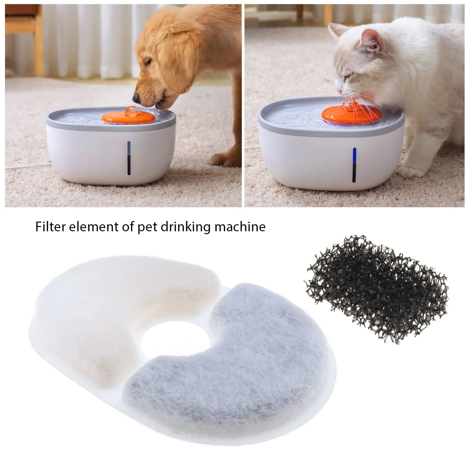 SING F LTD 8PCS Pet Water Fountain Filters with 8PCS Filter Sponge Compatible with Avocado Water Fountain Replacement Filters Cat Dog Water Dispenser Filters