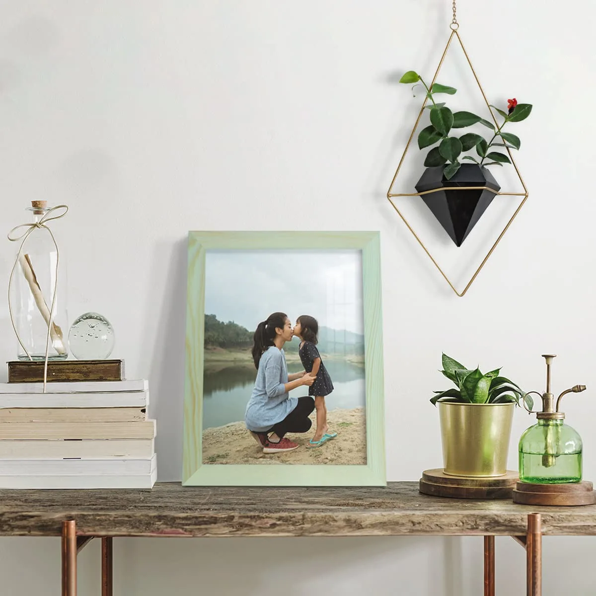 Renditions Gallery 8x10 inch Solid Wood Picture Frame, High Definition Glass and High-end Modern Style Cream Colored for Wall and Tabletop Photo Display, Seafoam Green Wood Grain Frame