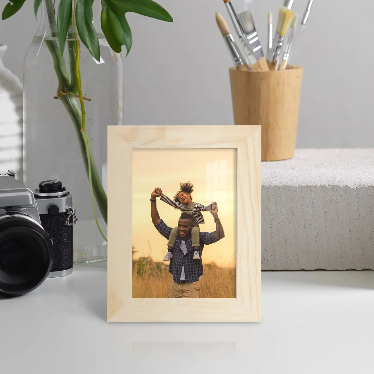Renditions 3.5x5 inch Solid Wood Picture Frame, High Definition Glass and High-end Modern Style Cream Colored for Wall and Tabletop Photo Display, Palo Santo Wood Grain Frame