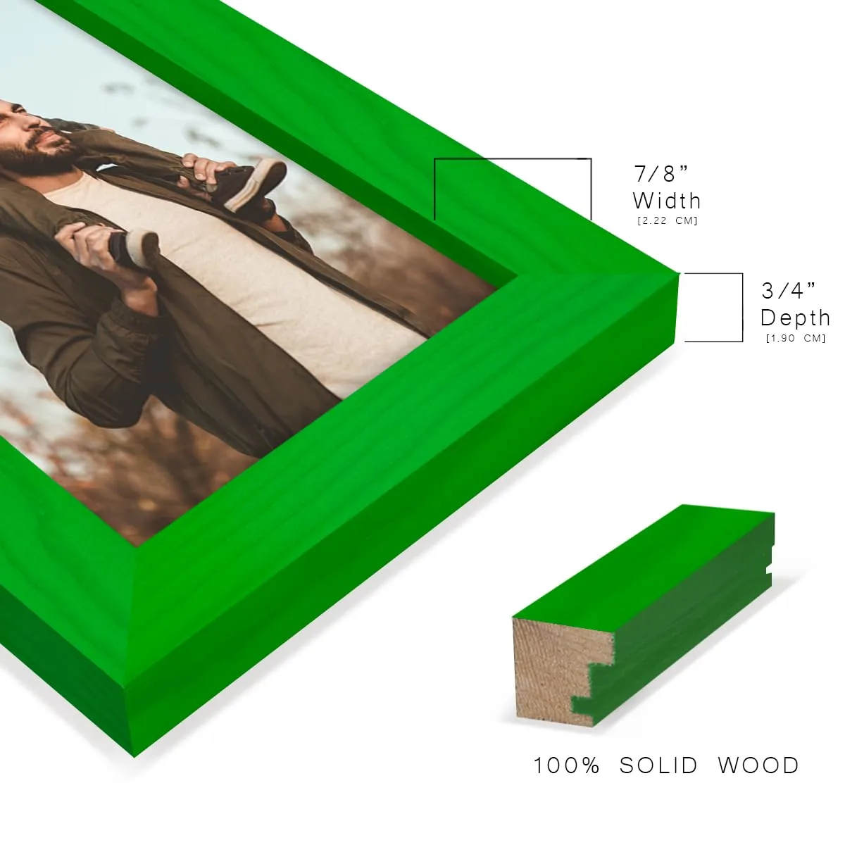 Renditions Gallery 5x7 inch Picture Rainforest Wood Grain Frame, High-end Modern Style, Made of Green Colored Solid Wood and High Definition Glass for Wall and Tabletop Photo Display