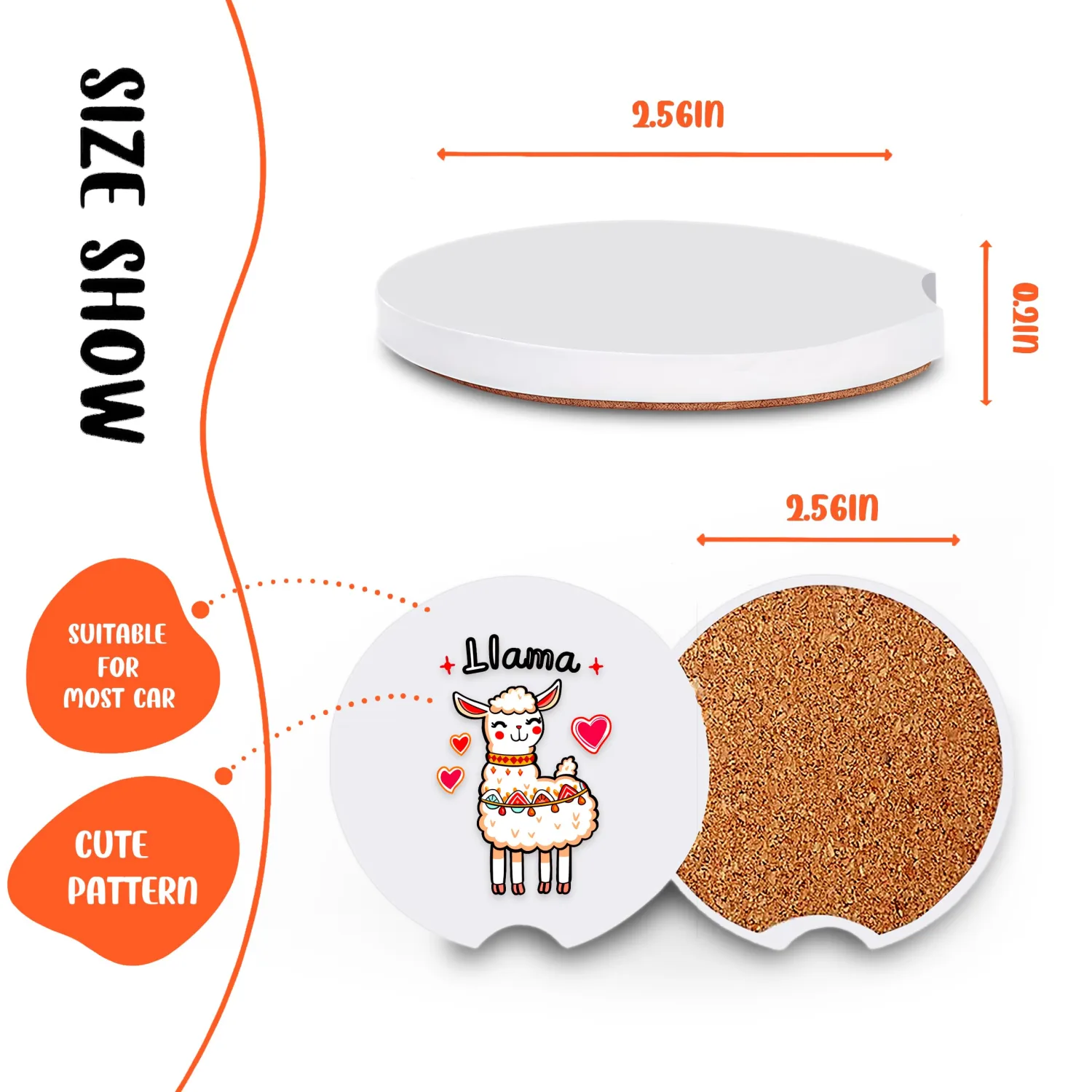 2 Pack Llama Car Cup Holder Coaster, Cute Car Interior Accessories Drink Coaster for Women & Men, Llama Lovers Themed Gifts Stuff Accessories Things Merchandise Items!
