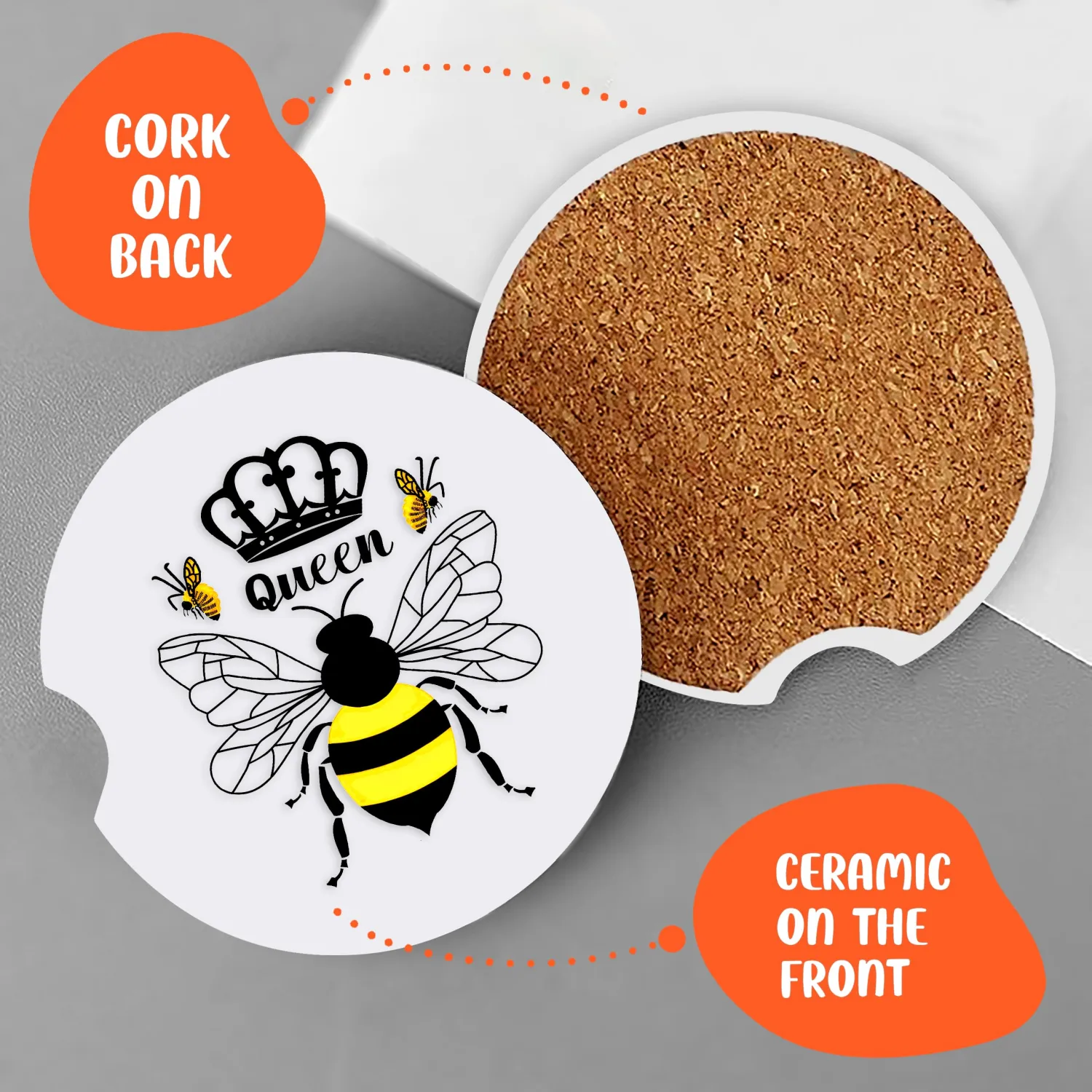 2 Pack Bee Car Cup Holder Coaster, Cute Car Interior Accessories Drink Coaster for Women & Men, Bee Lovers Themed Gifts Stuff Accessories Things Merchandise Items!