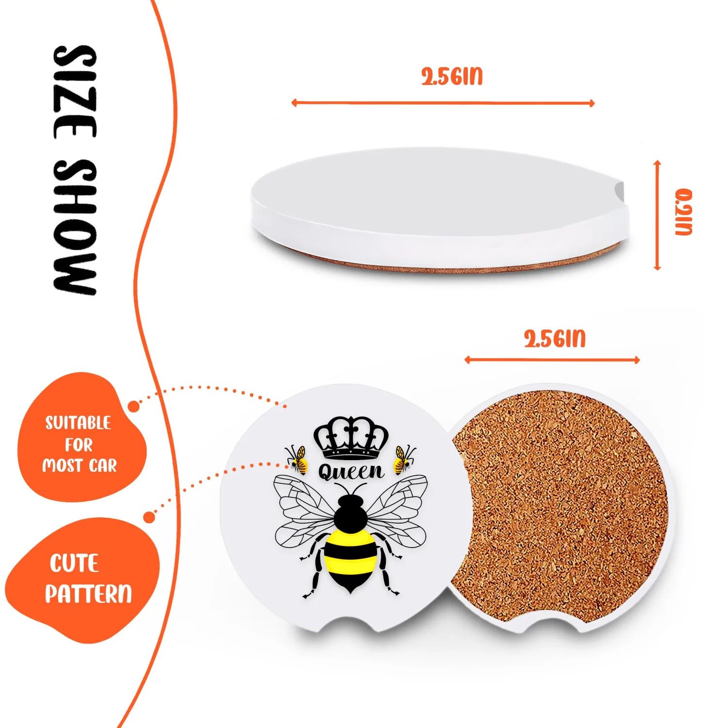 2 Pack Bee Car Cup Holder Coaster, Cute Car Interior Accessories Drink Coaster for Women & Men, Bee Lovers Themed Gifts Stuff Accessories Things Merchandise Items!