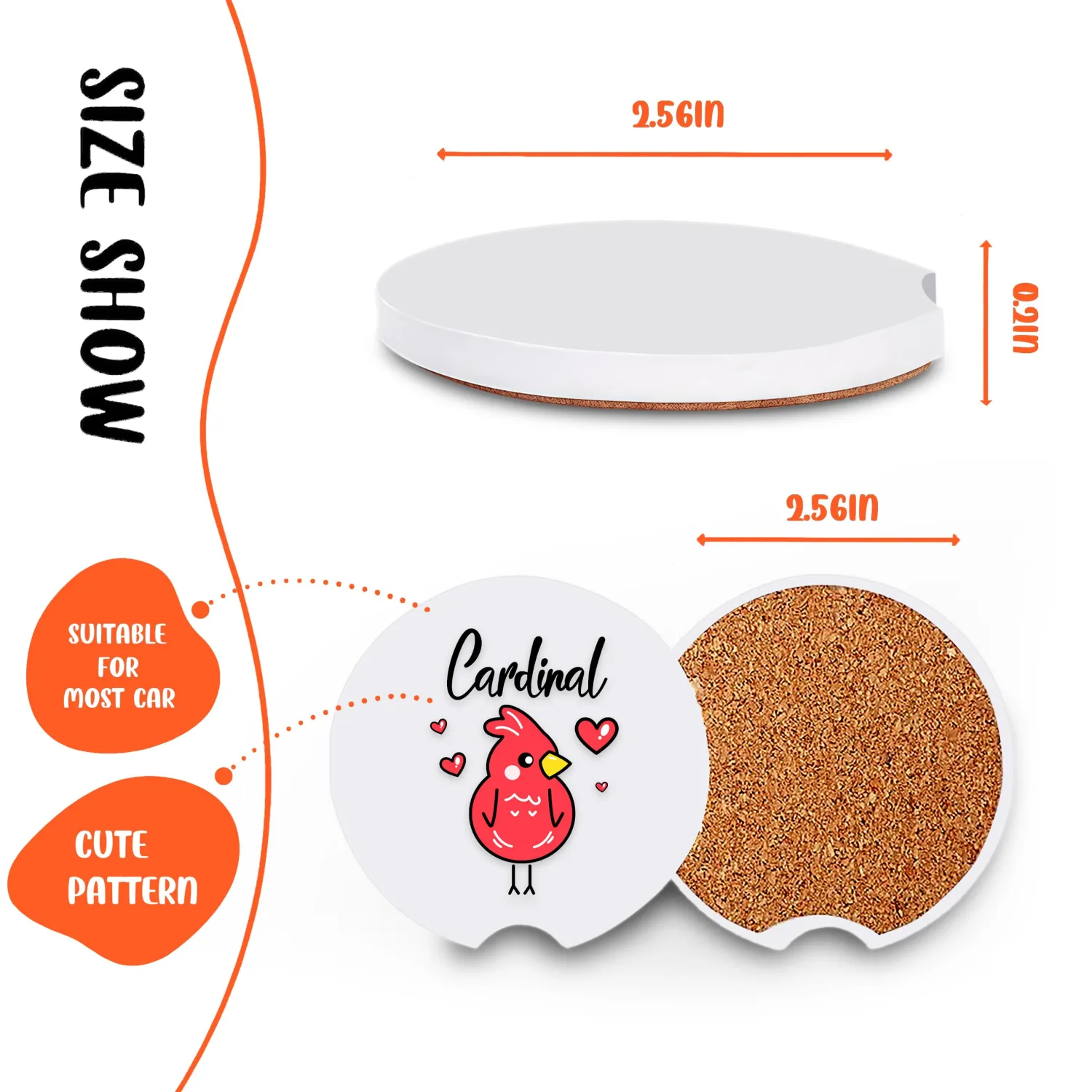 2 Pack Cardinal Car Cup Holder Coaster, Cute Car Interior Accessories Drink Coaster for Women & Men, Cardinal Lovers Themed Gifts Stuff Things Merchandise Items!