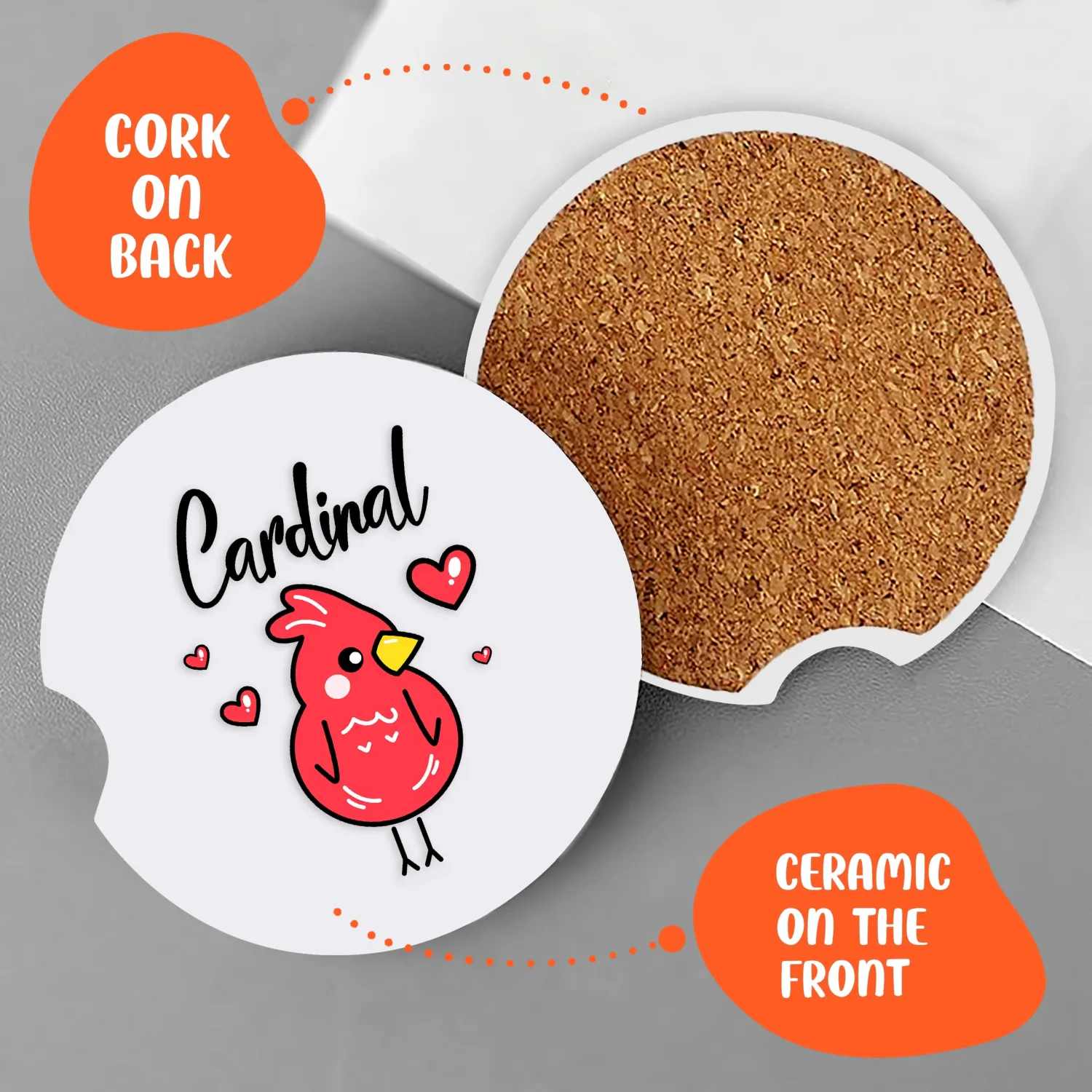 2 Pack Cardinal Car Cup Holder Coaster, Cute Car Interior Accessories Drink Coaster for Women & Men, Cardinal Lovers Themed Gifts Stuff Things Merchandise Items!
