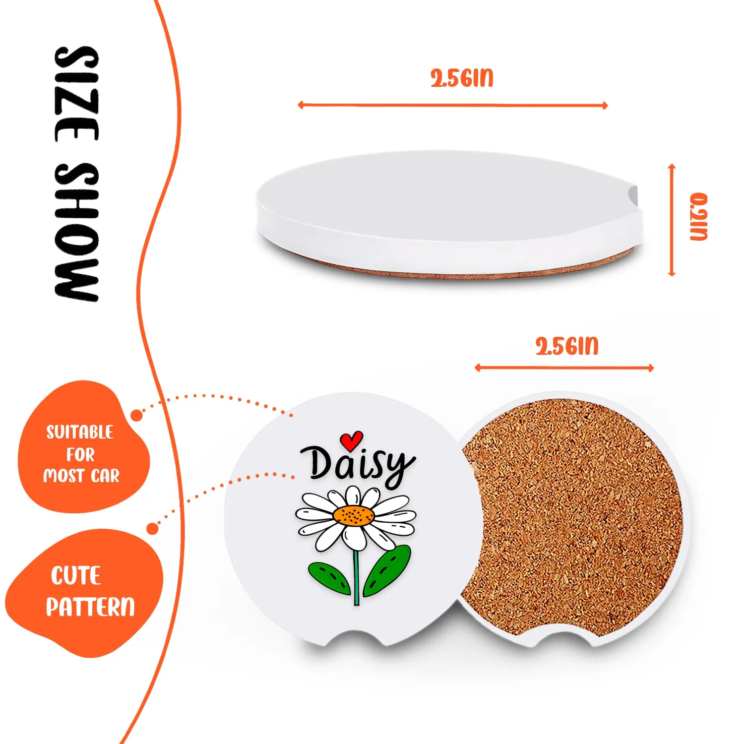 2 Pack Daisy Car Cup Holder Coaster, Cute Car Interior Accessories Drink Coaster for Women & Men, Daisy Lovers Themed Gifts Stuff Accessories Things Merchandise Items!