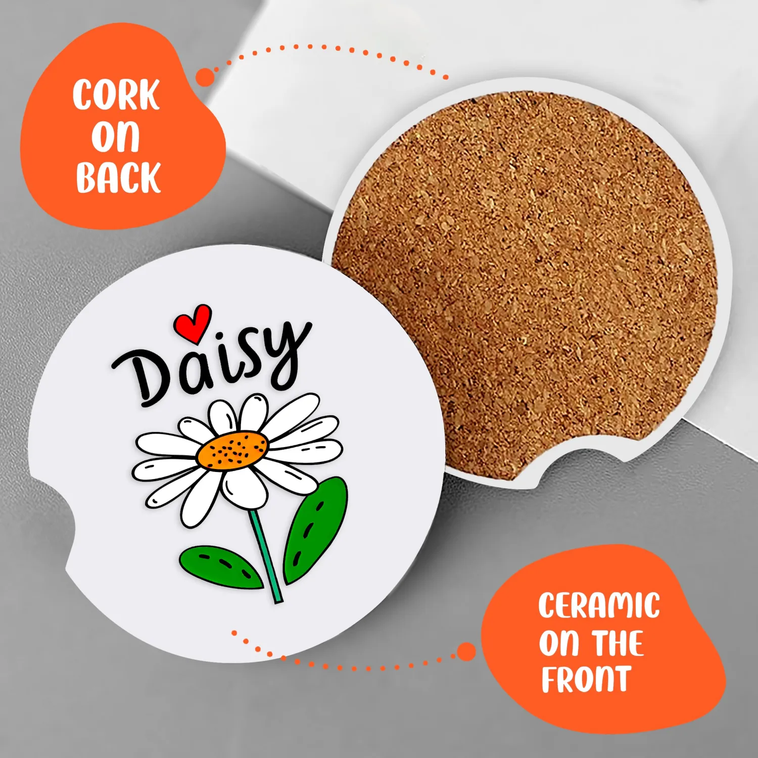 2 Pack Daisy Car Cup Holder Coaster, Cute Car Interior Accessories Drink Coaster for Women & Men, Daisy Lovers Themed Gifts Stuff Accessories Things Merchandise Items!