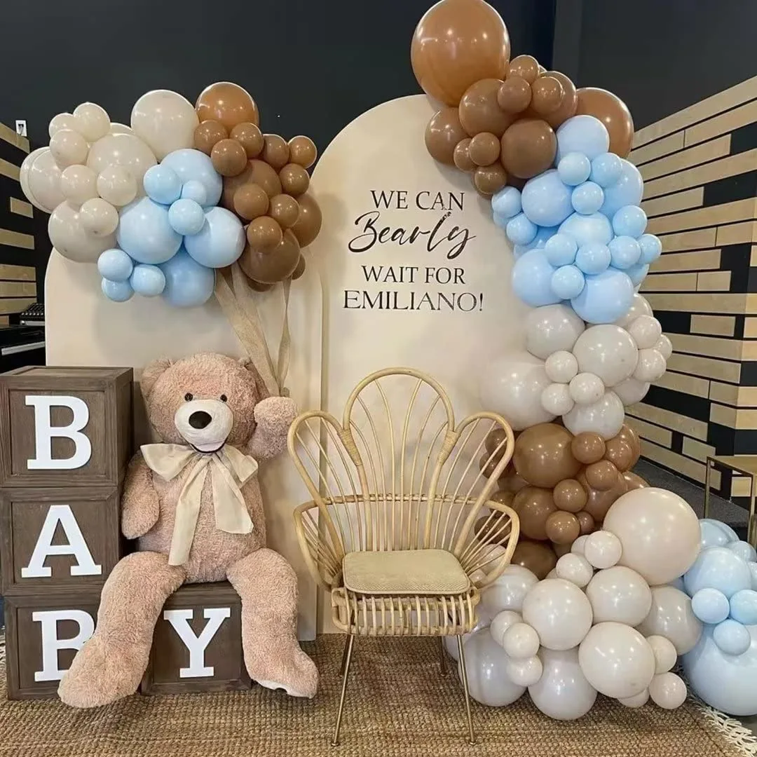 Blue and Brown Balloons, 60 PCS Pastel Macaron Blue White Sand Nude Brown Latex Balloons Set, Light Baby Blue Cream Beige Apricot Coffee Party Balloon for Teddy Bear Birthday Baby Shower Decorations