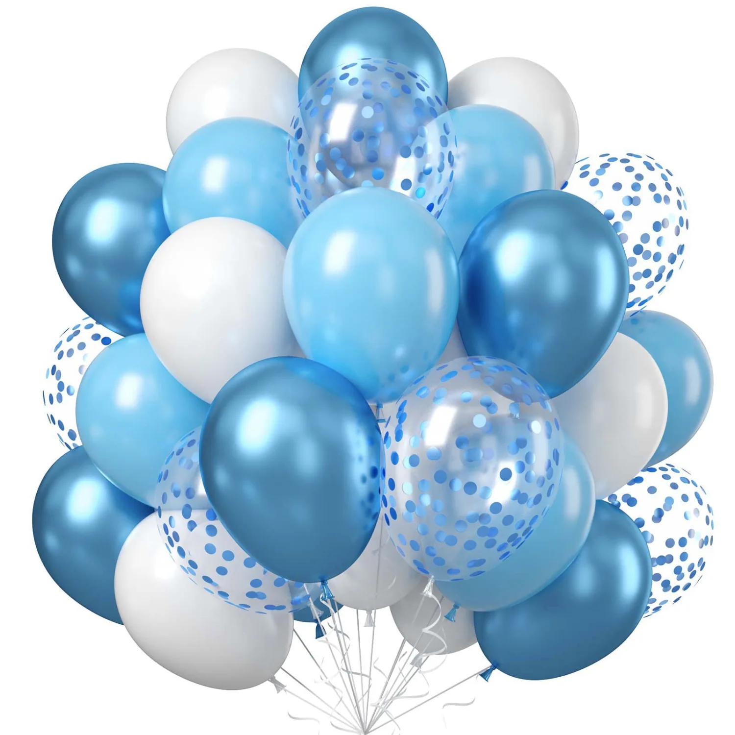 Blue and White Balloons, 12 Inch Light Blue White Latex Party Balloon Set Metallic Blue Balloons and Blue Confetti Helium Balloons for Kids Birthday Wedding Baby Shower Christening Party Decorations