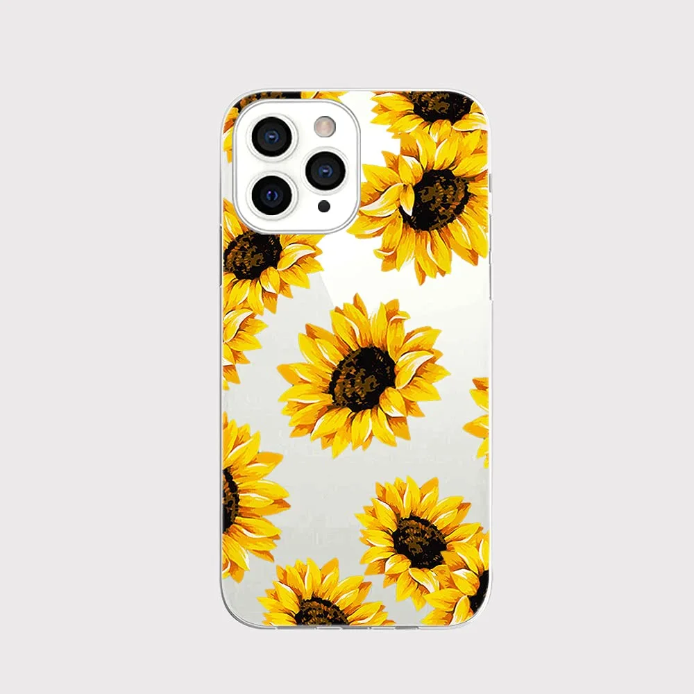 Blingy's for iPhone 13 Pro Case (6.1 inch), Cute Sunflower Pattern Lovely Flower Style Transparent Soft TPU Protective Clear Case (Sunflowers)