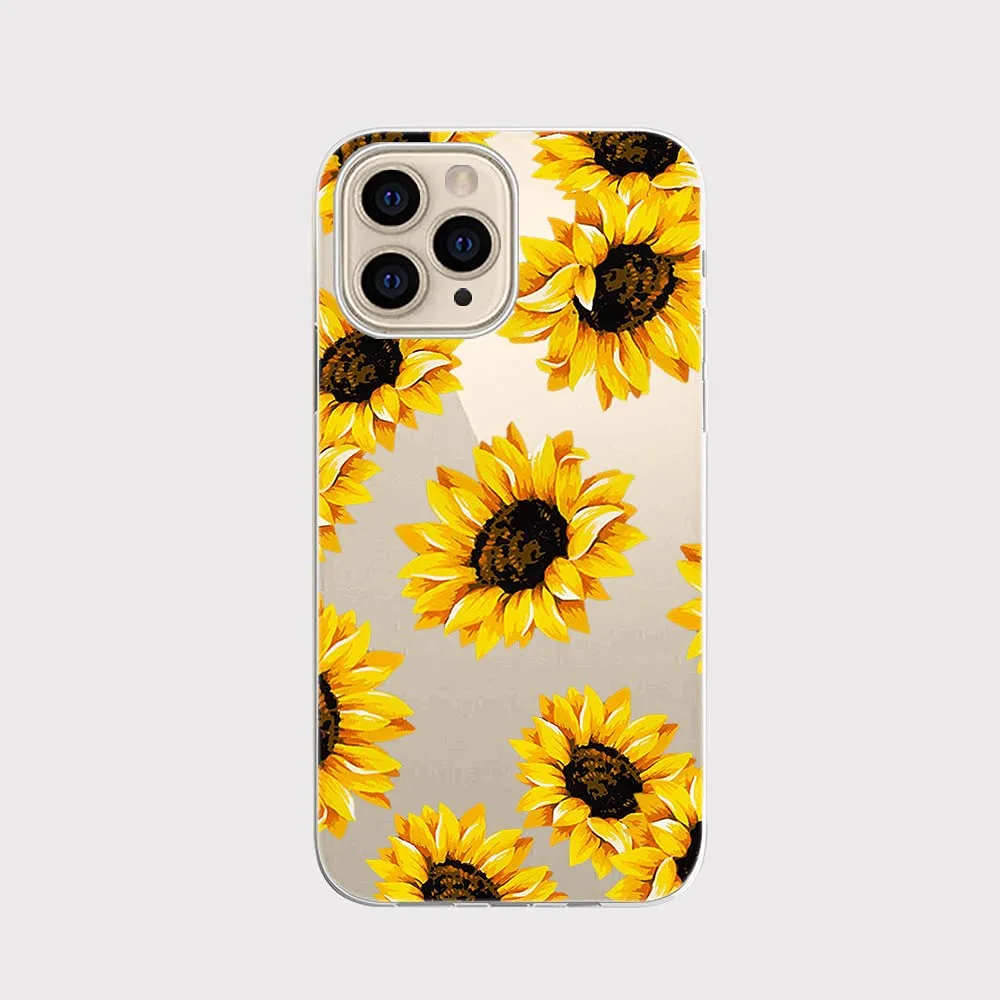 Blingy's for iPhone 13 Pro Case (6.1 inch), Cute Sunflower Pattern Lovely Flower Style Transparent Soft TPU Protective Clear Case (Sunflowers)